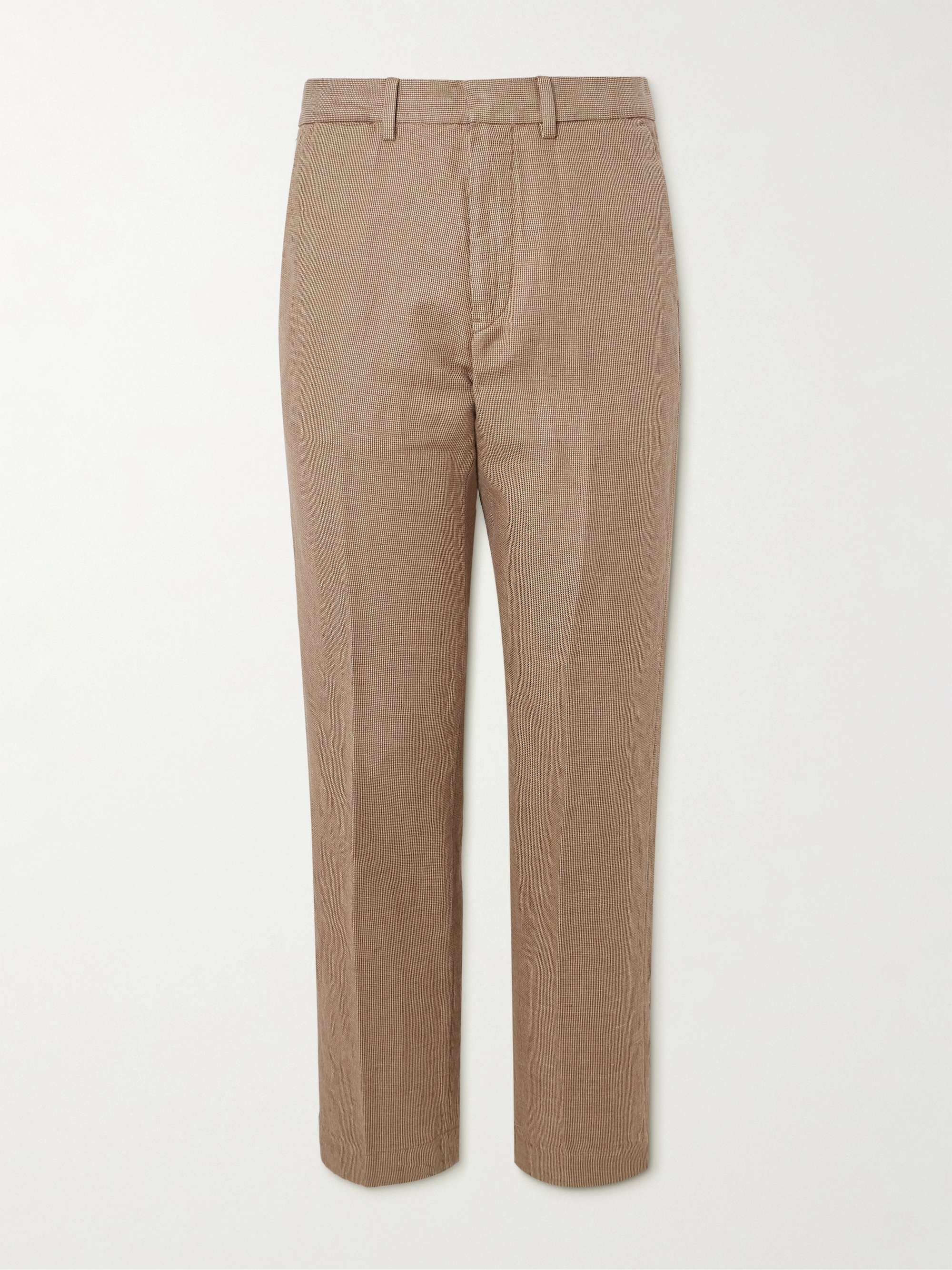 Slim-Fit Straight-Leg Puppytooth Linen and Cotton-Blend Trousers view
