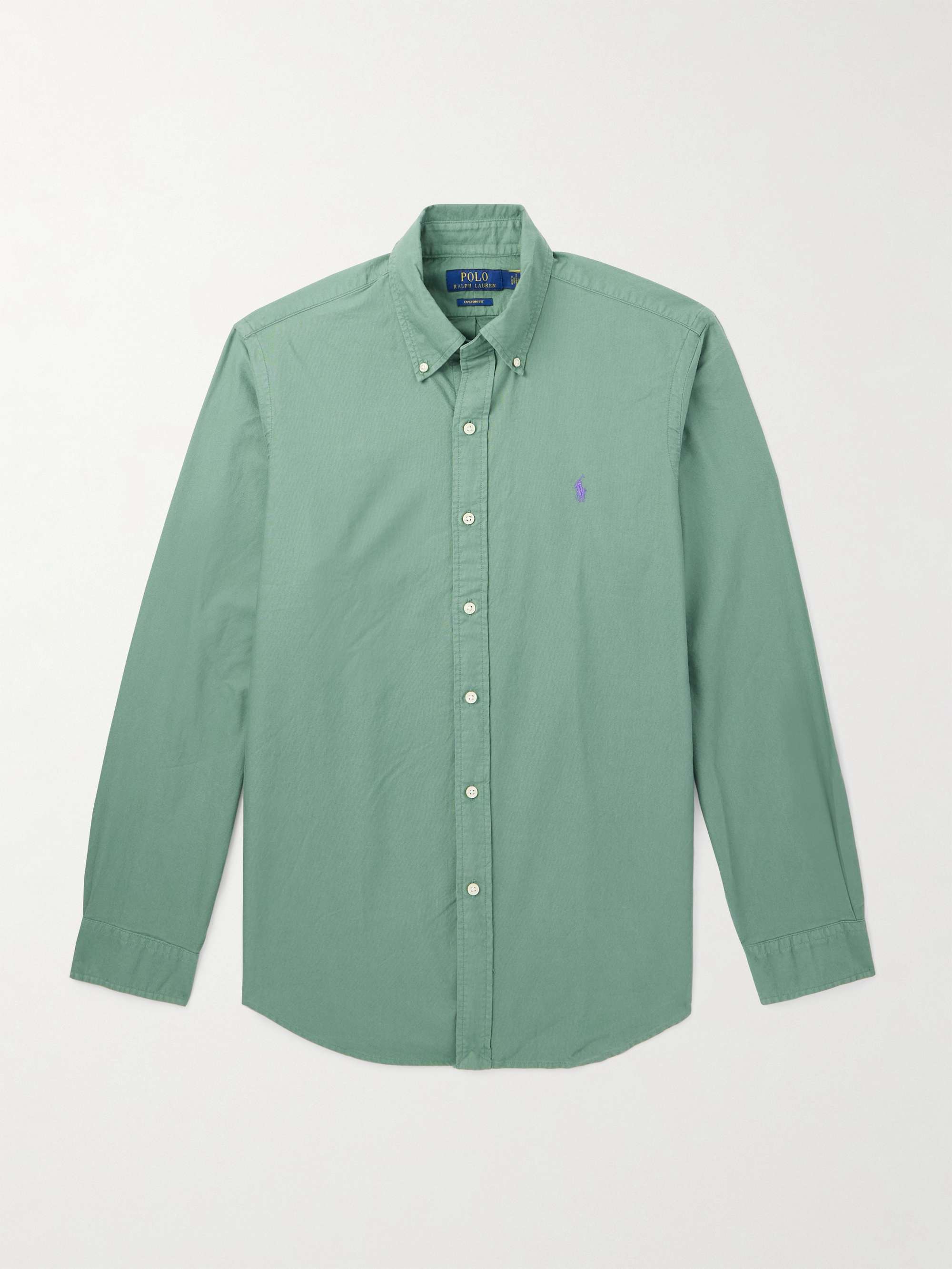 Slim-Fit Button-Down Collar Logo-Embroidered Cotton-Piqué Shirt view