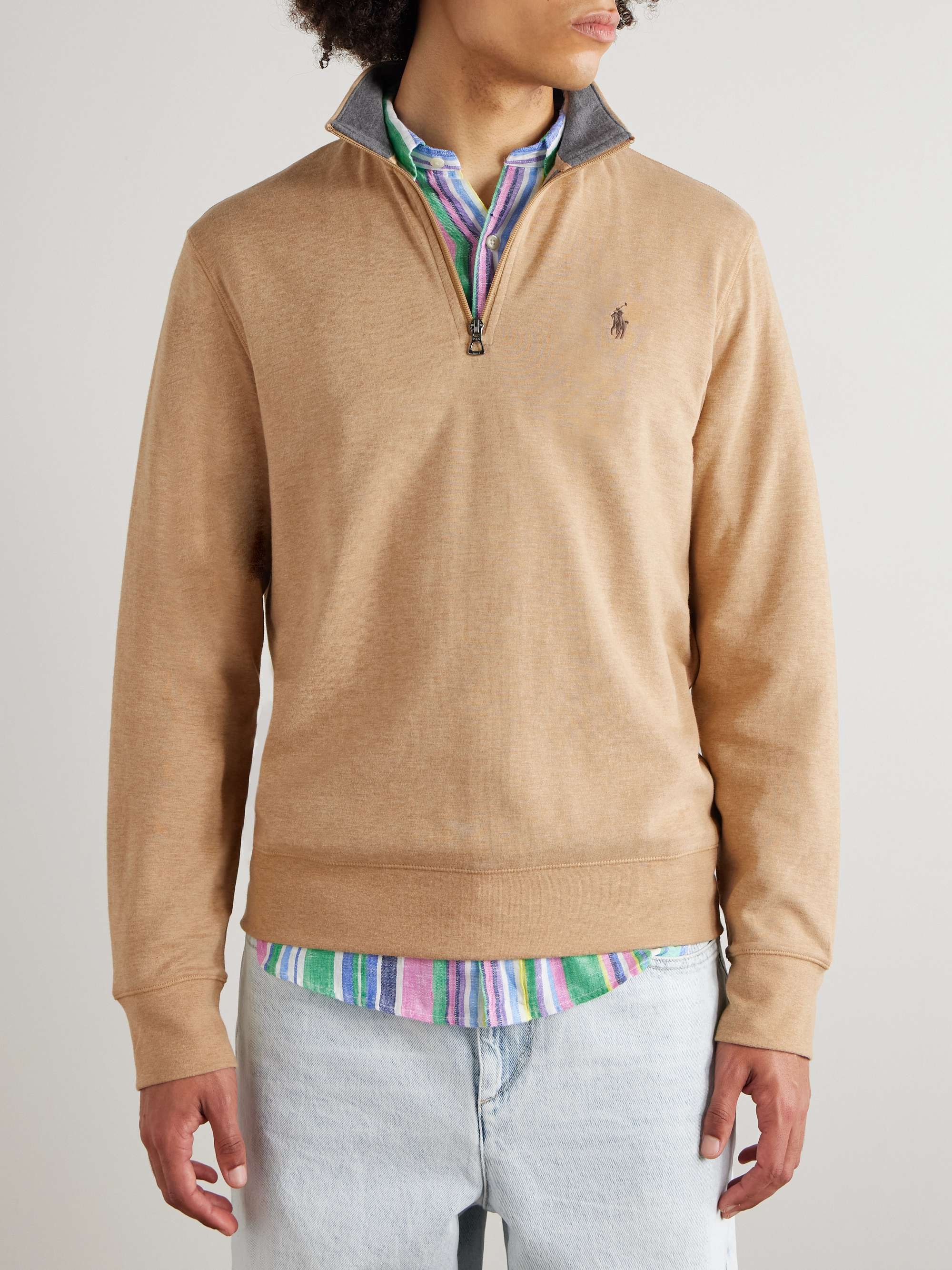 Logo-Embroidered Cotton-Blend Jersey Half-Zip Sweatshirt view