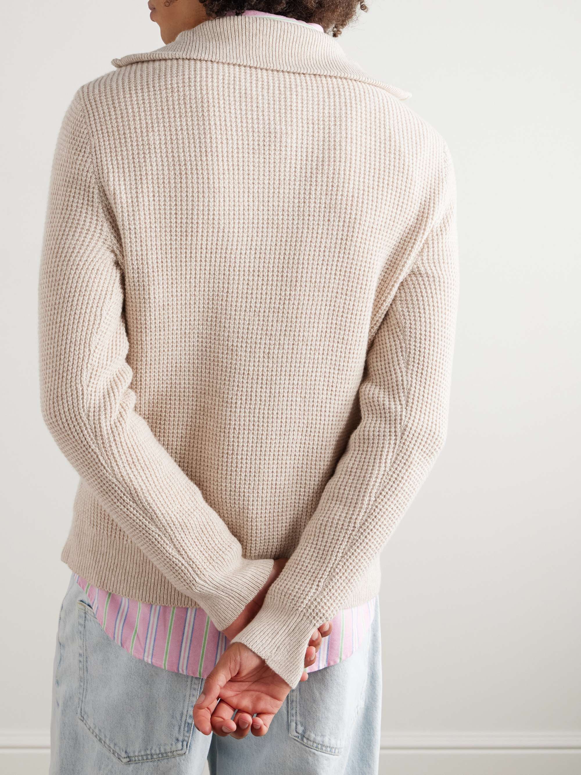 Waffle-Knit Wool and Cotton-Blend Half-Zip Sweater view