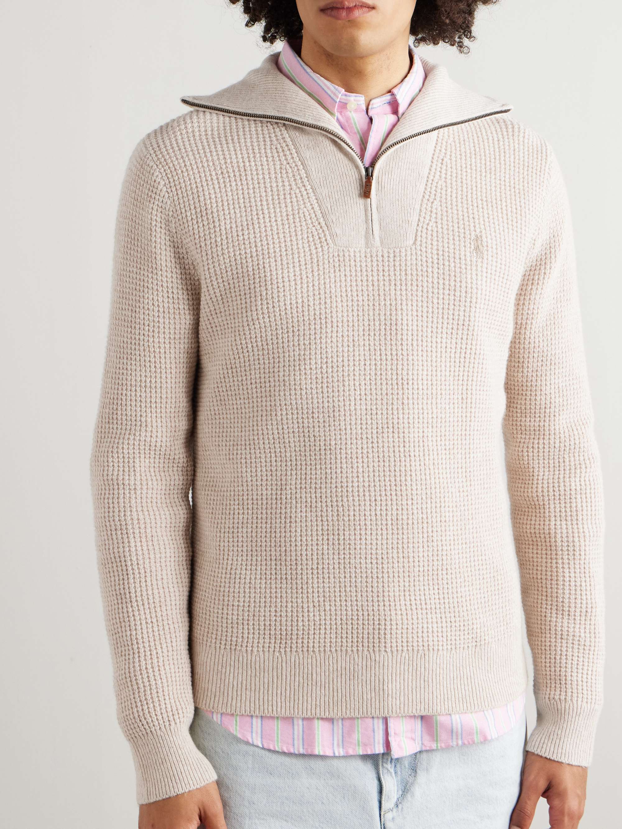 Waffle-Knit Wool and Cotton-Blend Half-Zip Sweater view