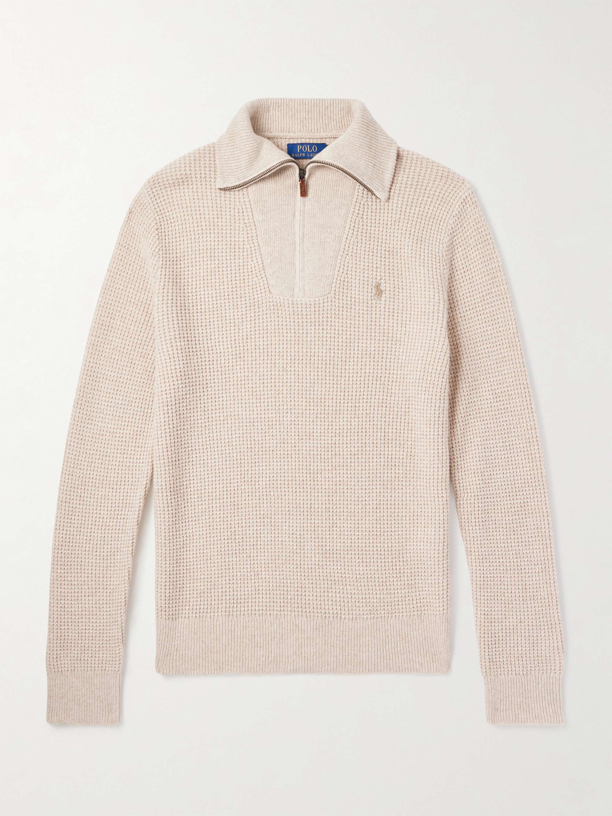 Waffle-Knit Wool and Cotton-Blend Half-Zip Sweater view