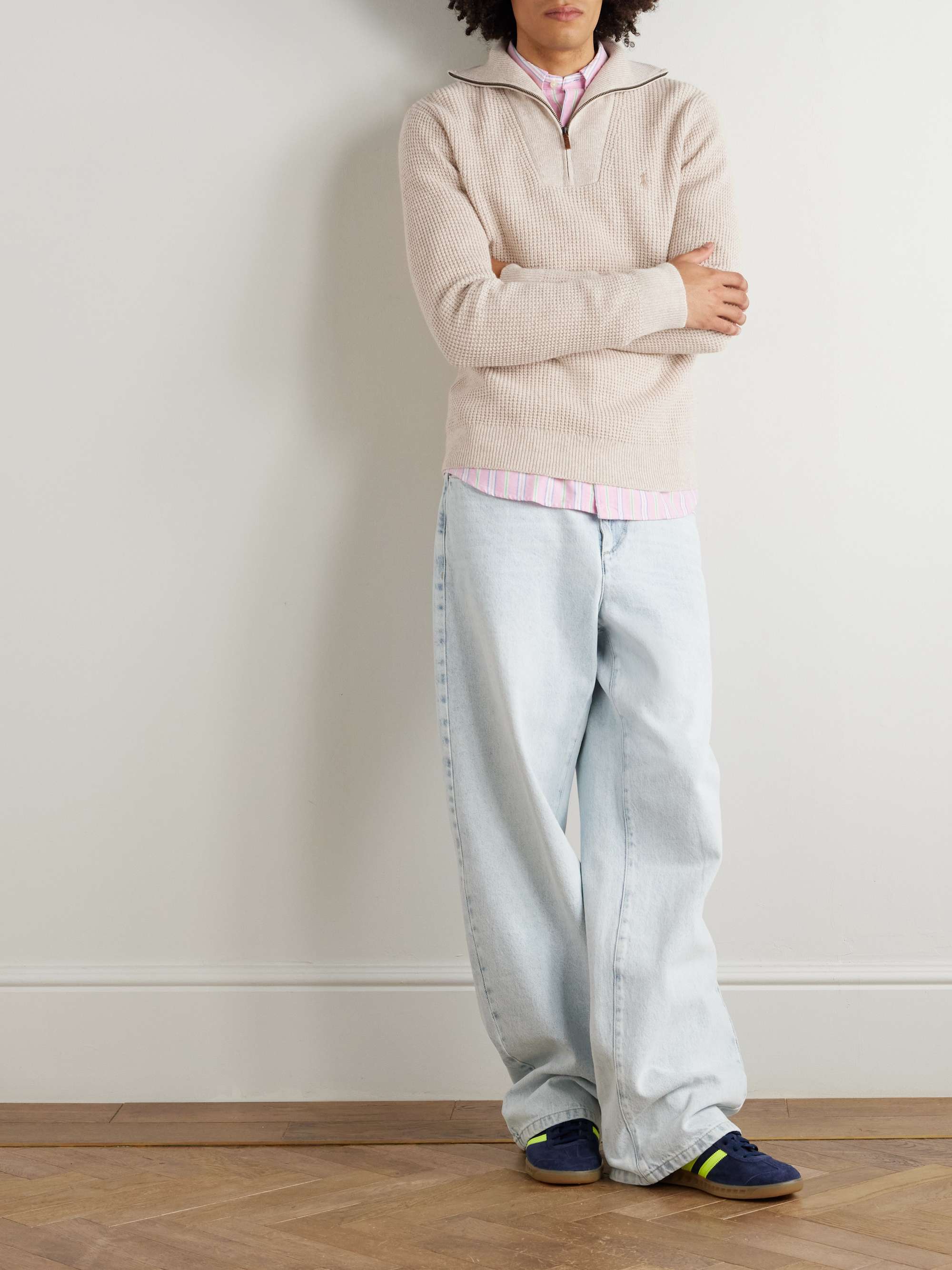Waffle-Knit Wool and Cotton-Blend Half-Zip Sweater view