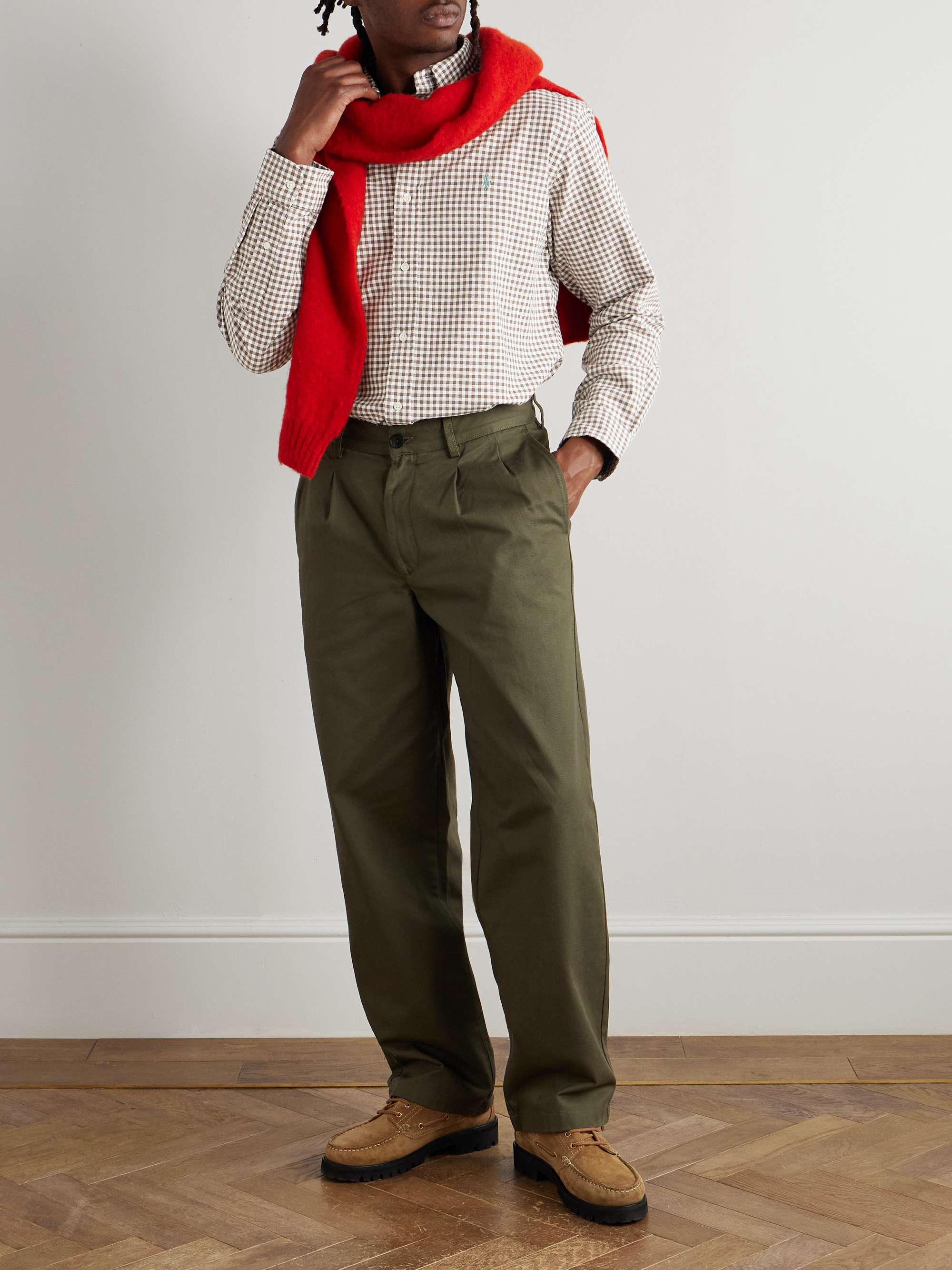 Button-Down Collar Logo-Embroidered Checked Cotton Shirt view