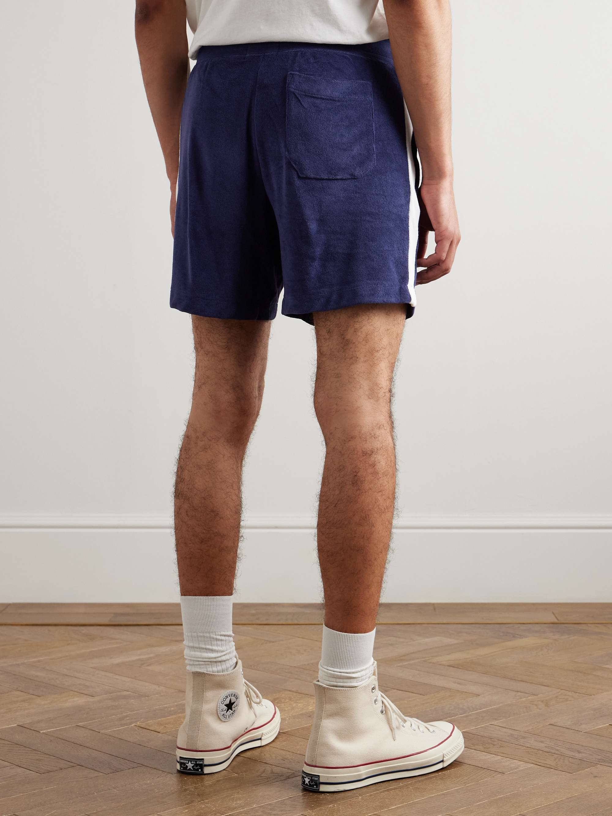 Straight-Leg Logo-Embroidered Striped Cotton-Blend Terry Shorts view