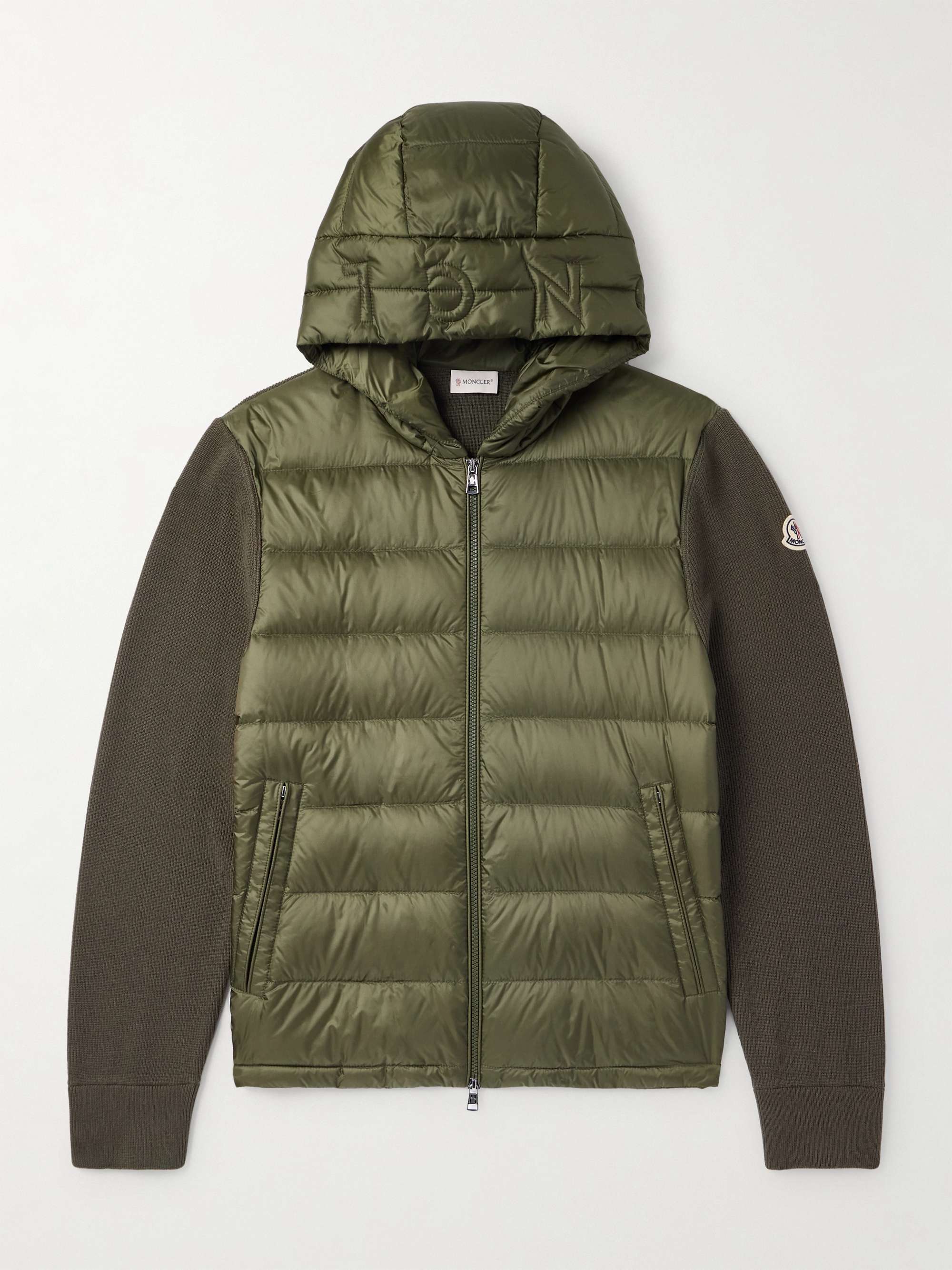 Logo-Appliquéd Wool-Trimmed Quilted Shell Hooded Down Zip-Up Cardigan view