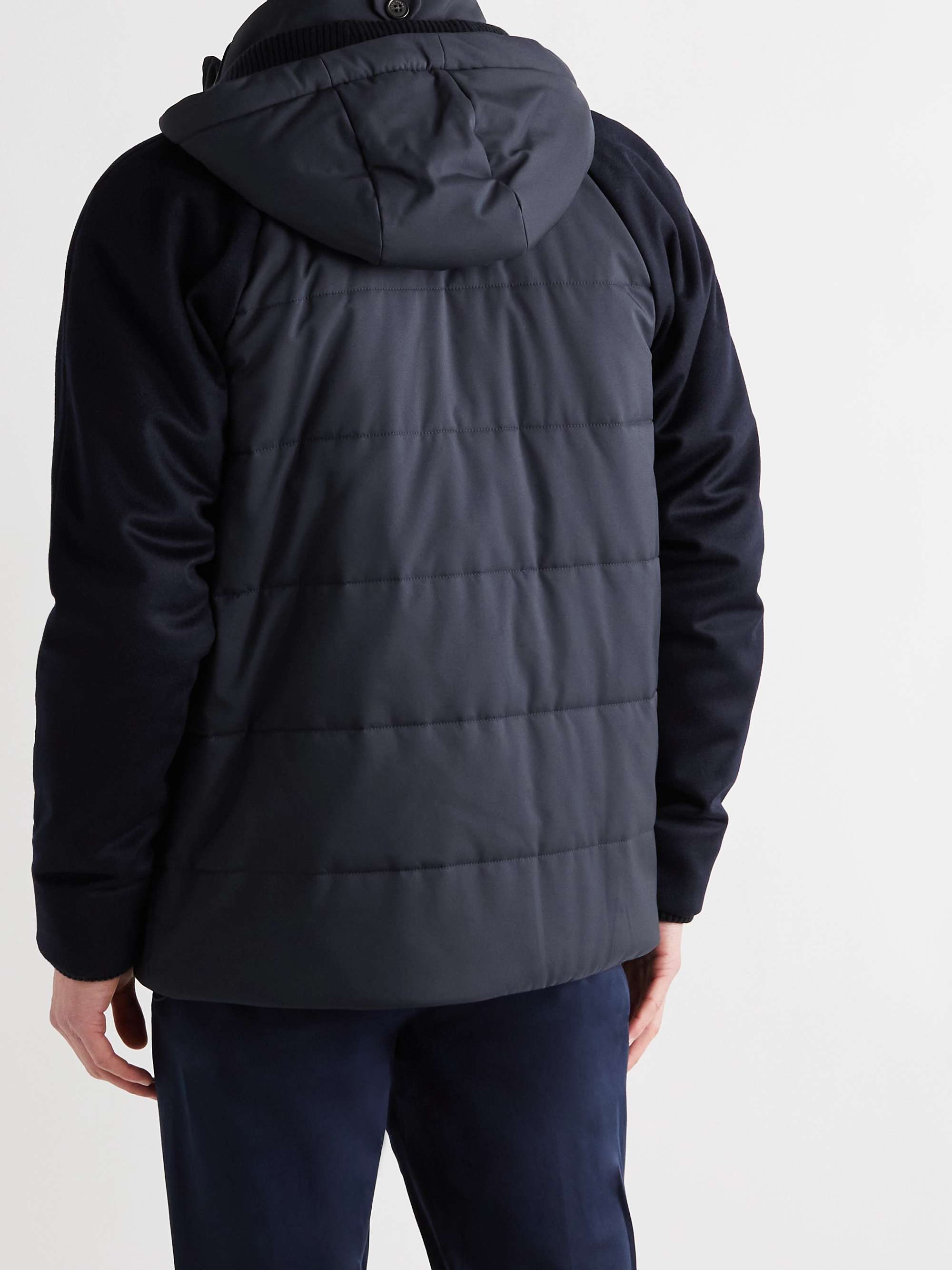 Cashmere-Trimmed Quilted Softshell Hooded Jacket view