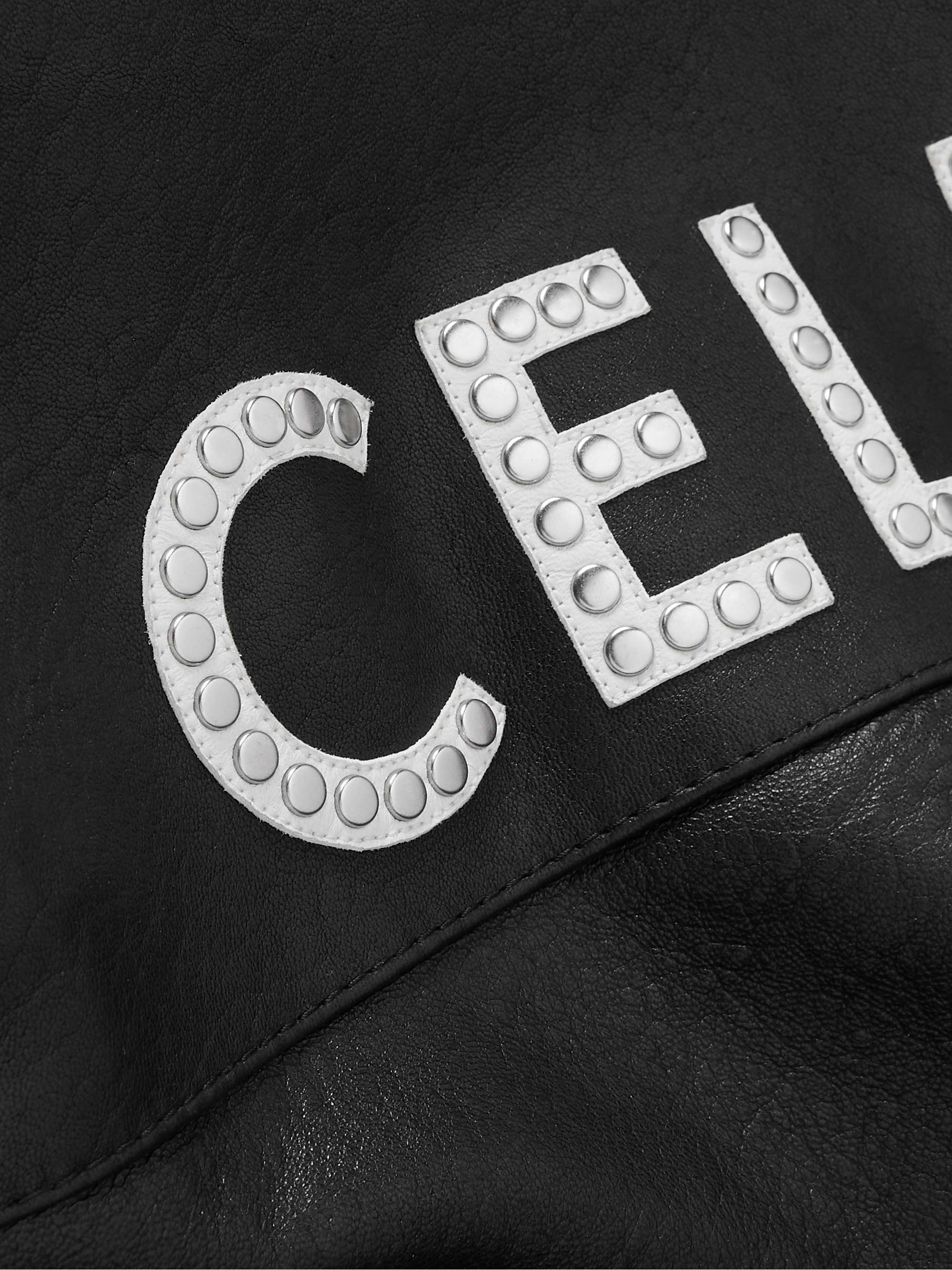 Studded Logo-Print Leather Bomber Jacket view