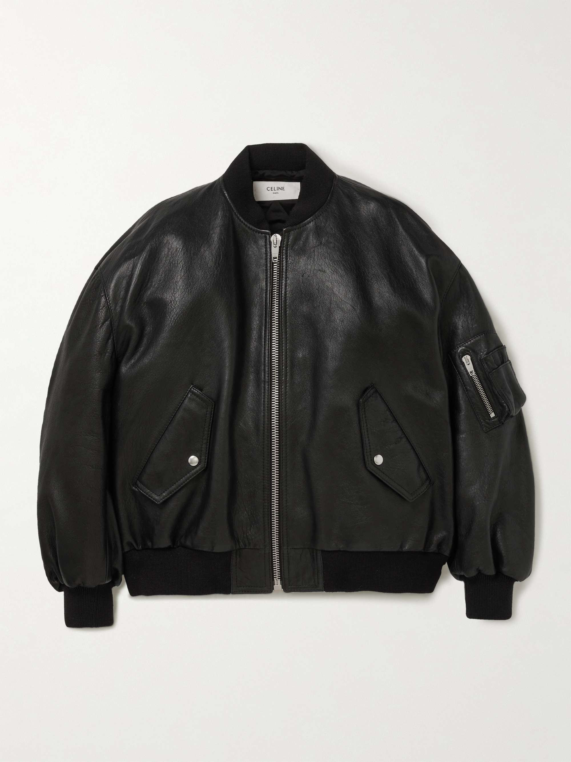 Studded Logo-Print Leather Bomber Jacket view