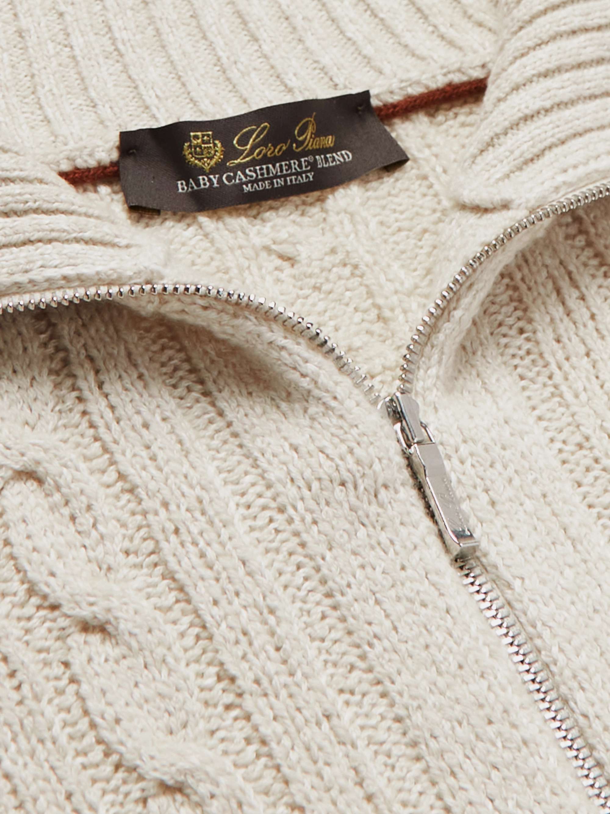 Cable-Knit Baby Cashmere and Linen-Blend Half-Zip Sweater view