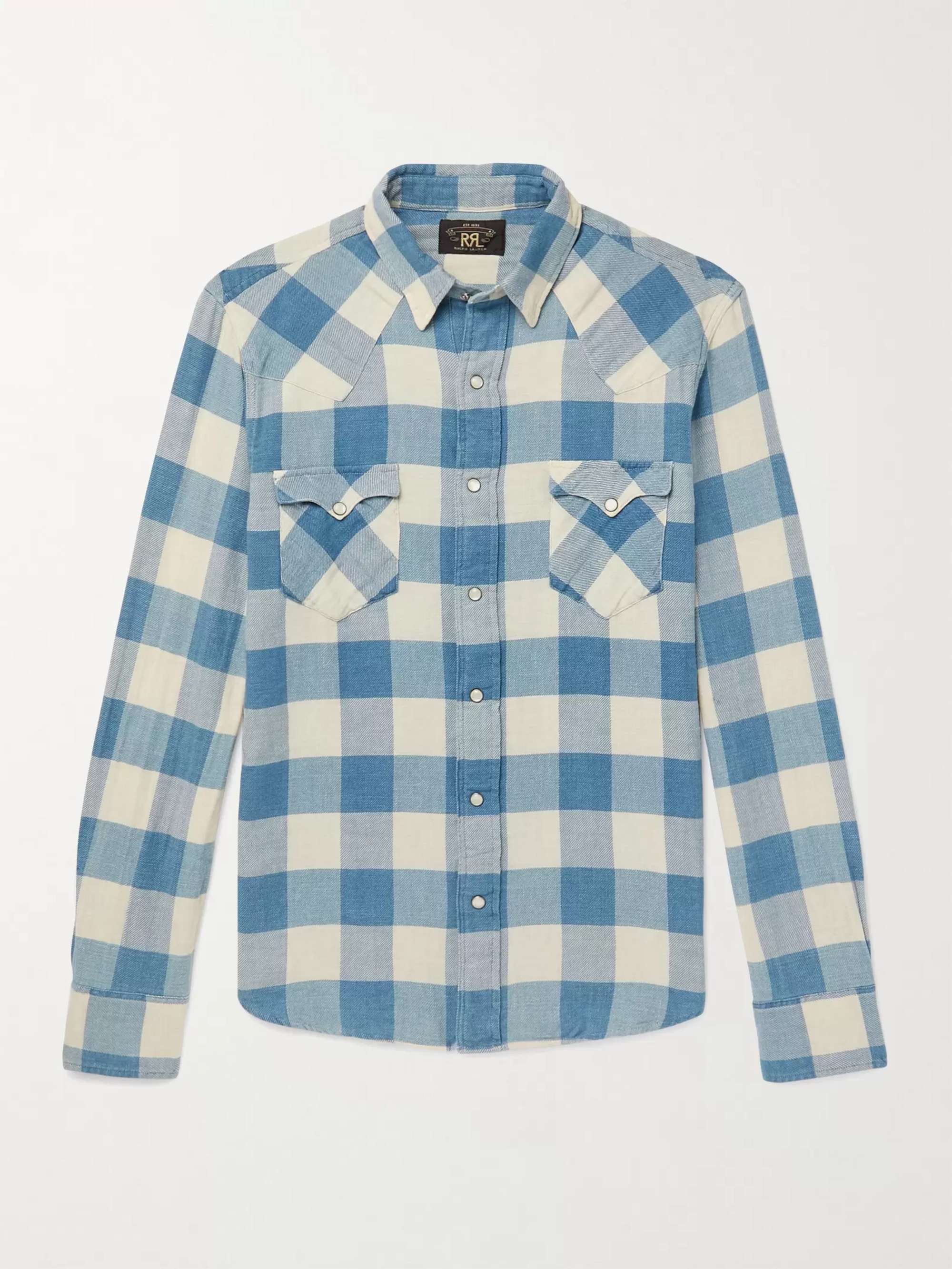 Buffalo-Checked Cotton and Linen-Blend Flannel Shirt view