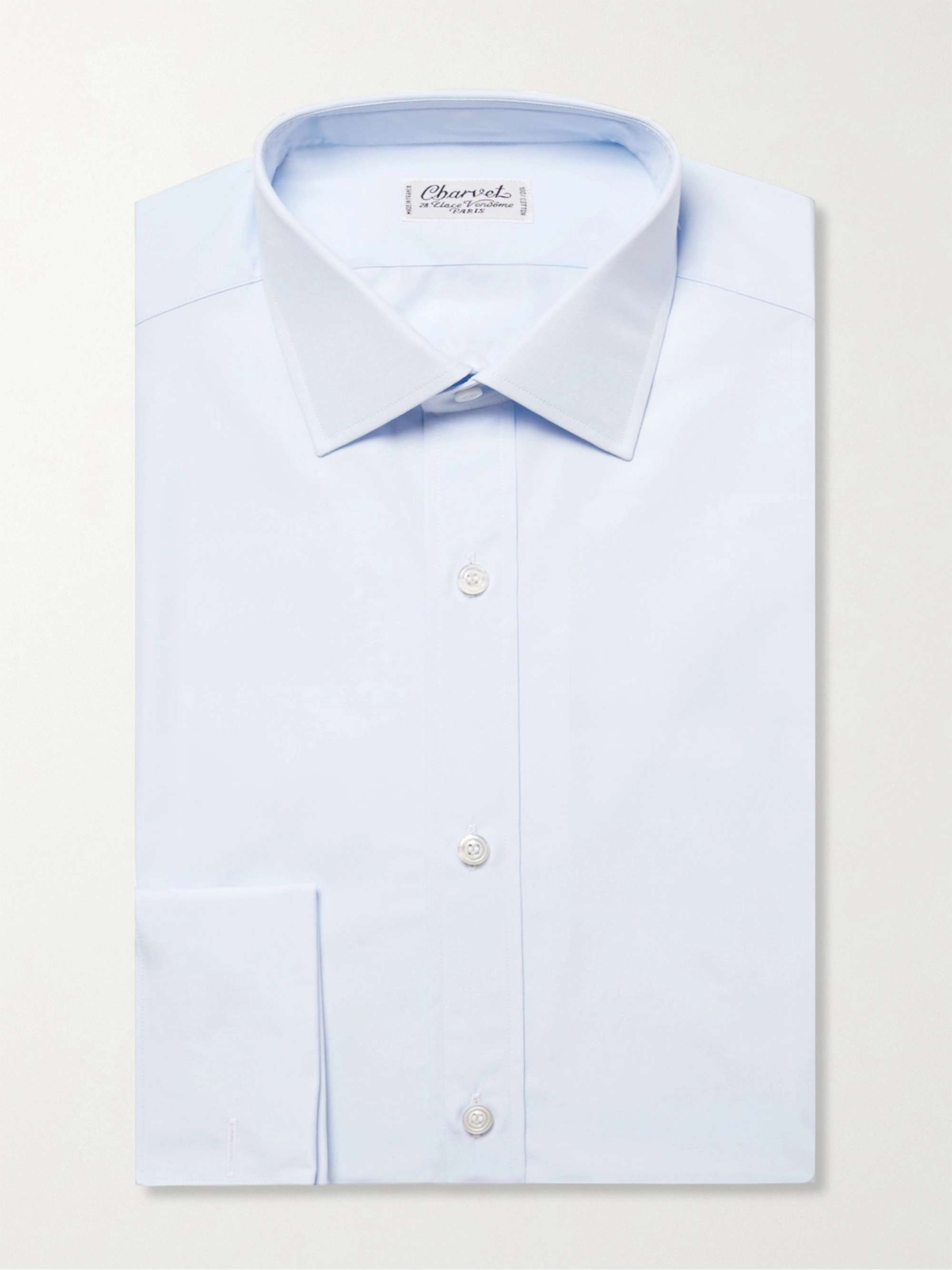 Blue Slim-Fit Double Cuff Cotton-Poplin Shirt view