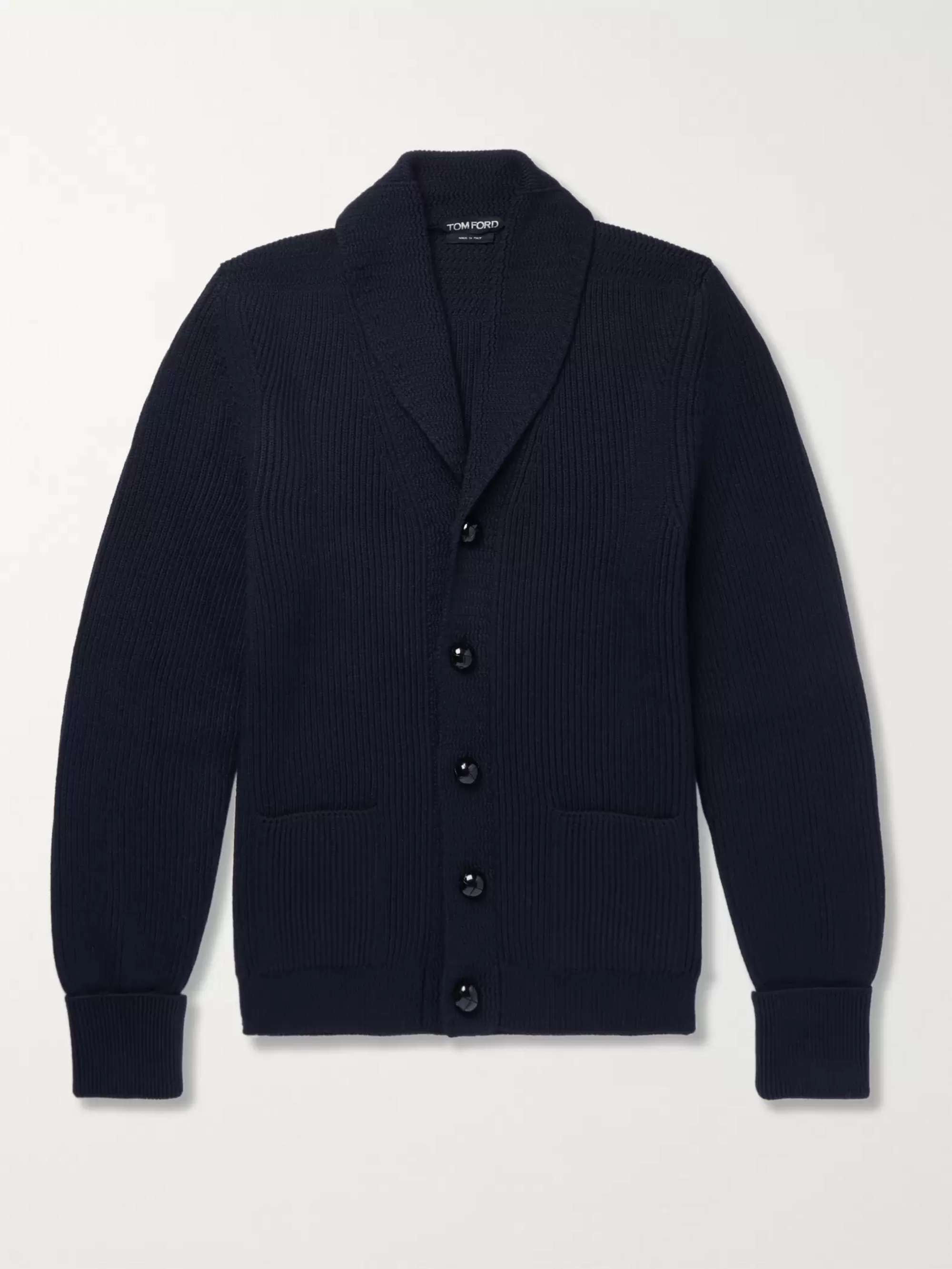 Shawl-Collar Ribbed Wool Cardigan view