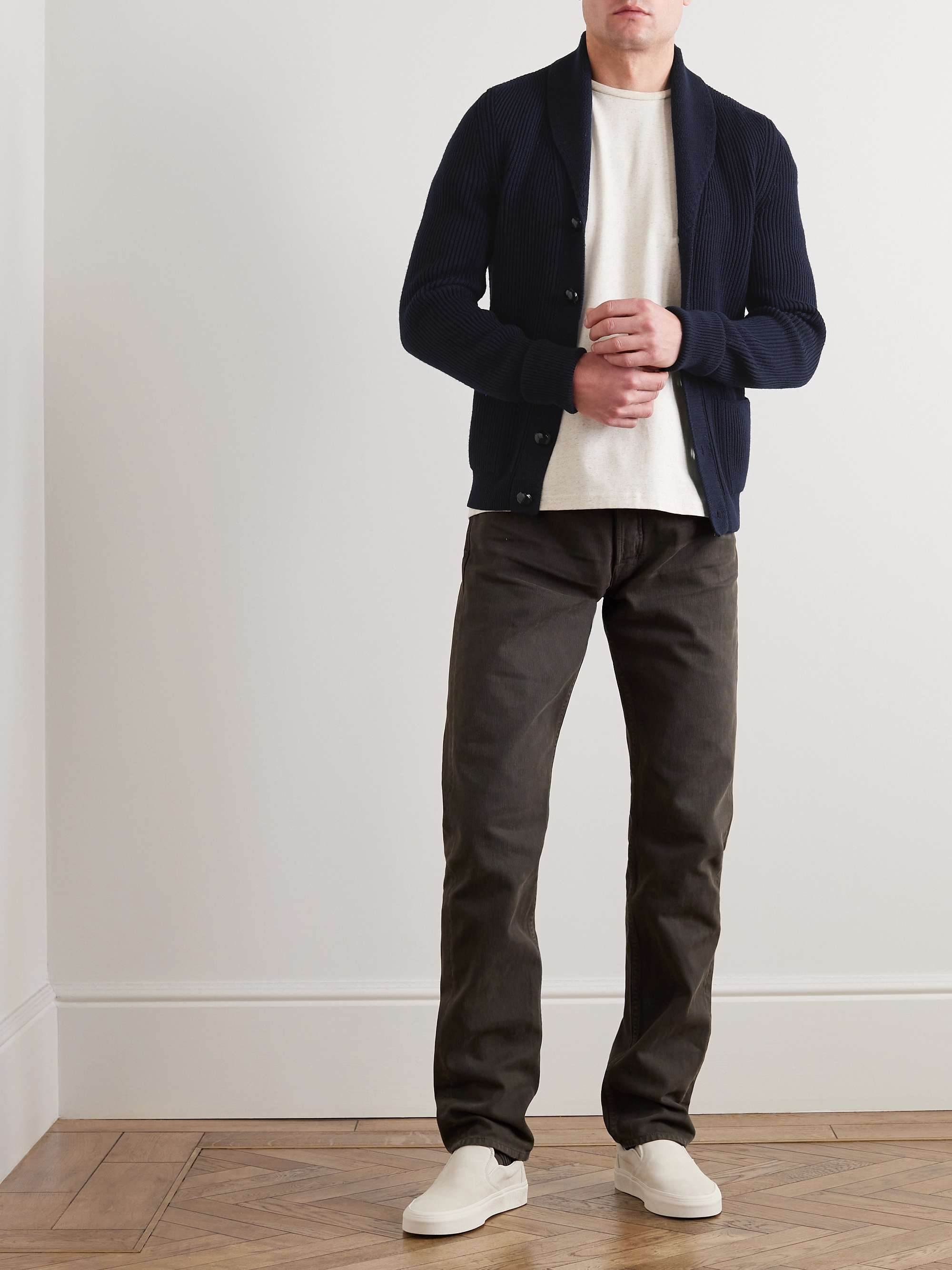 Shawl-Collar Ribbed Wool Cardigan view