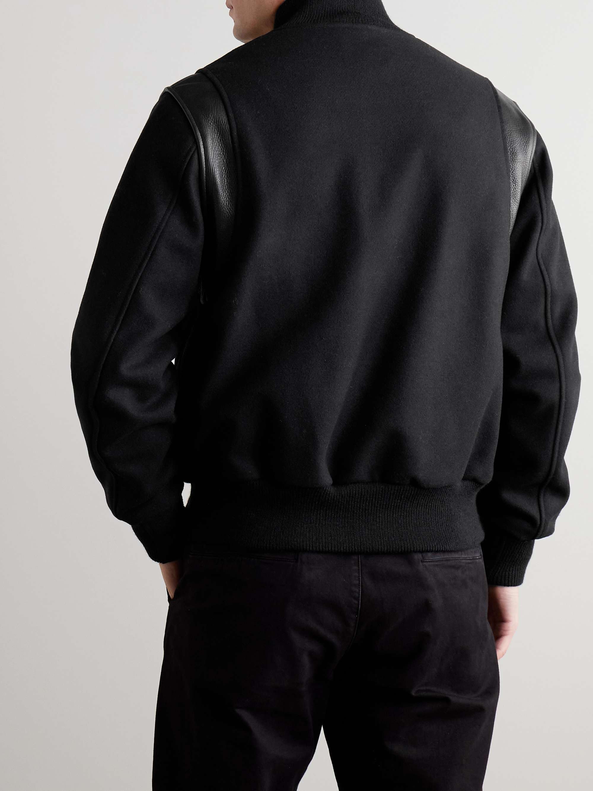 Hayes Leather-Panelled Melton Virgin Wool-Blend Varsity Jacket view