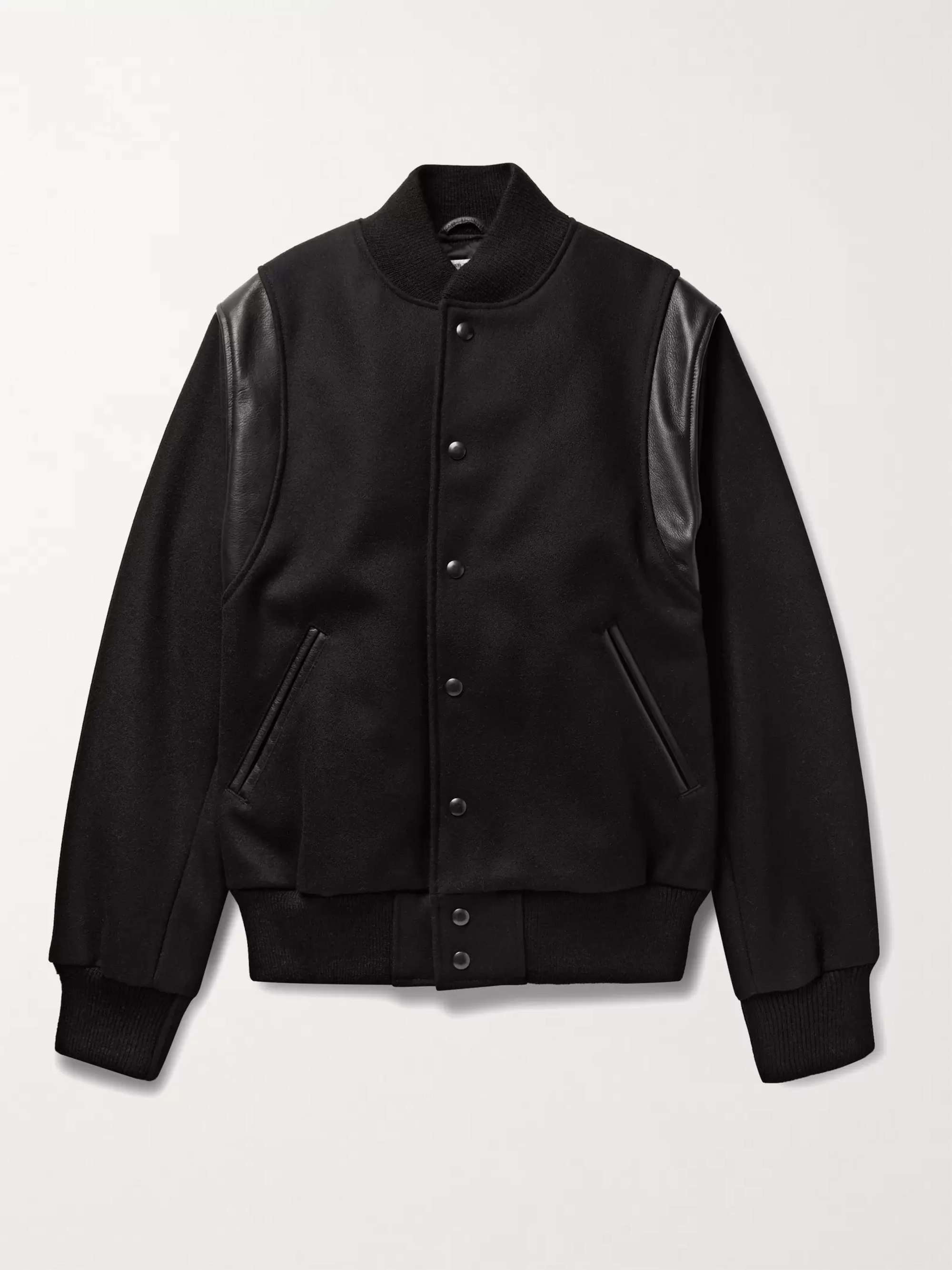 Hayes Leather-Panelled Melton Virgin Wool-Blend Varsity Jacket view