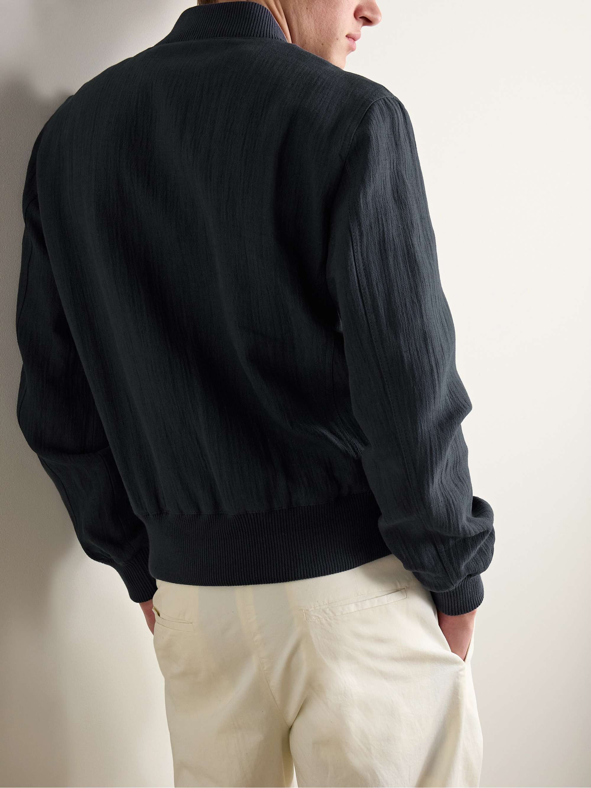 Textured Cotton and Linen-Blend Bomber Jacket view