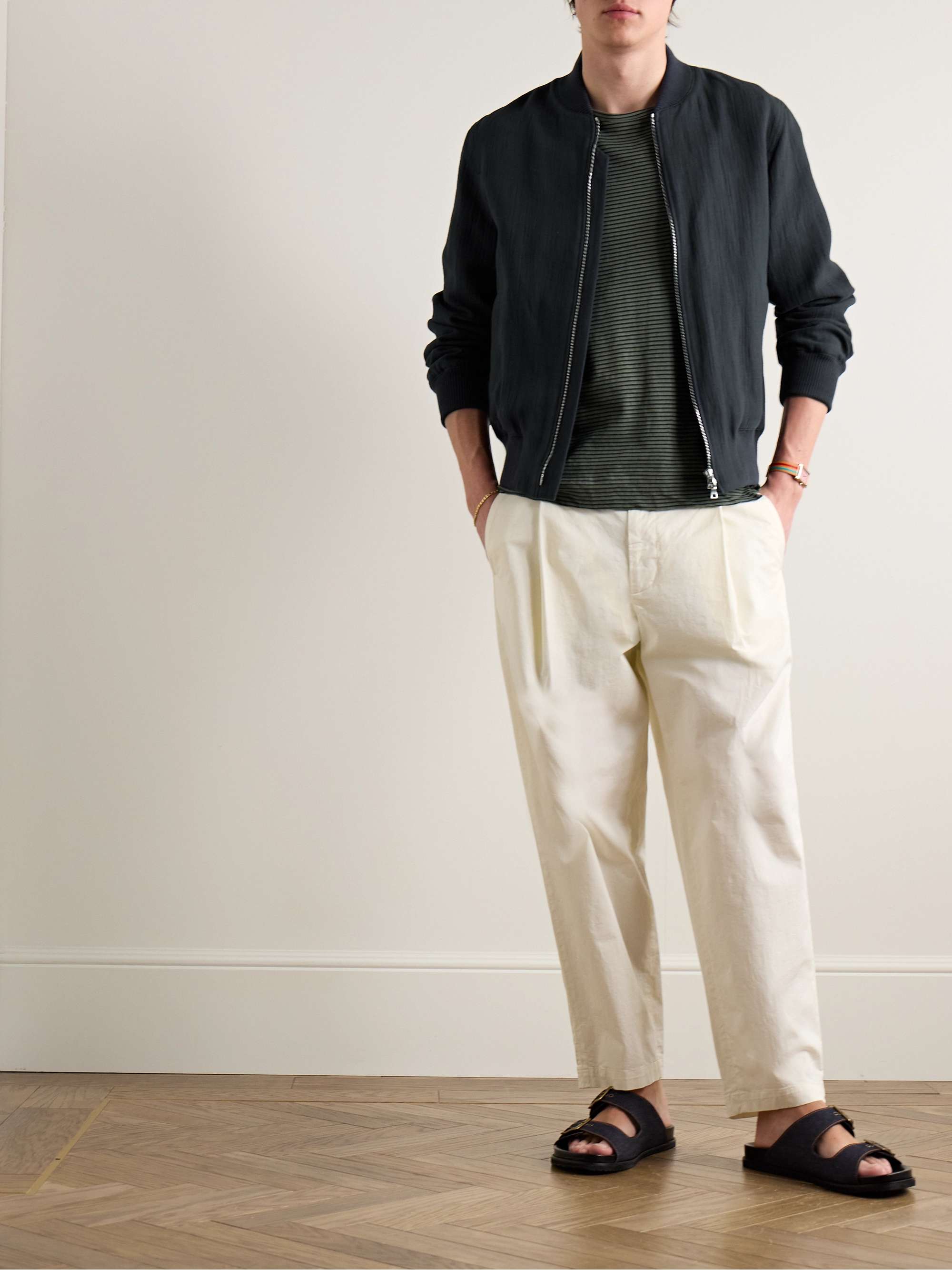 Textured Cotton and Linen-Blend Bomber Jacket view