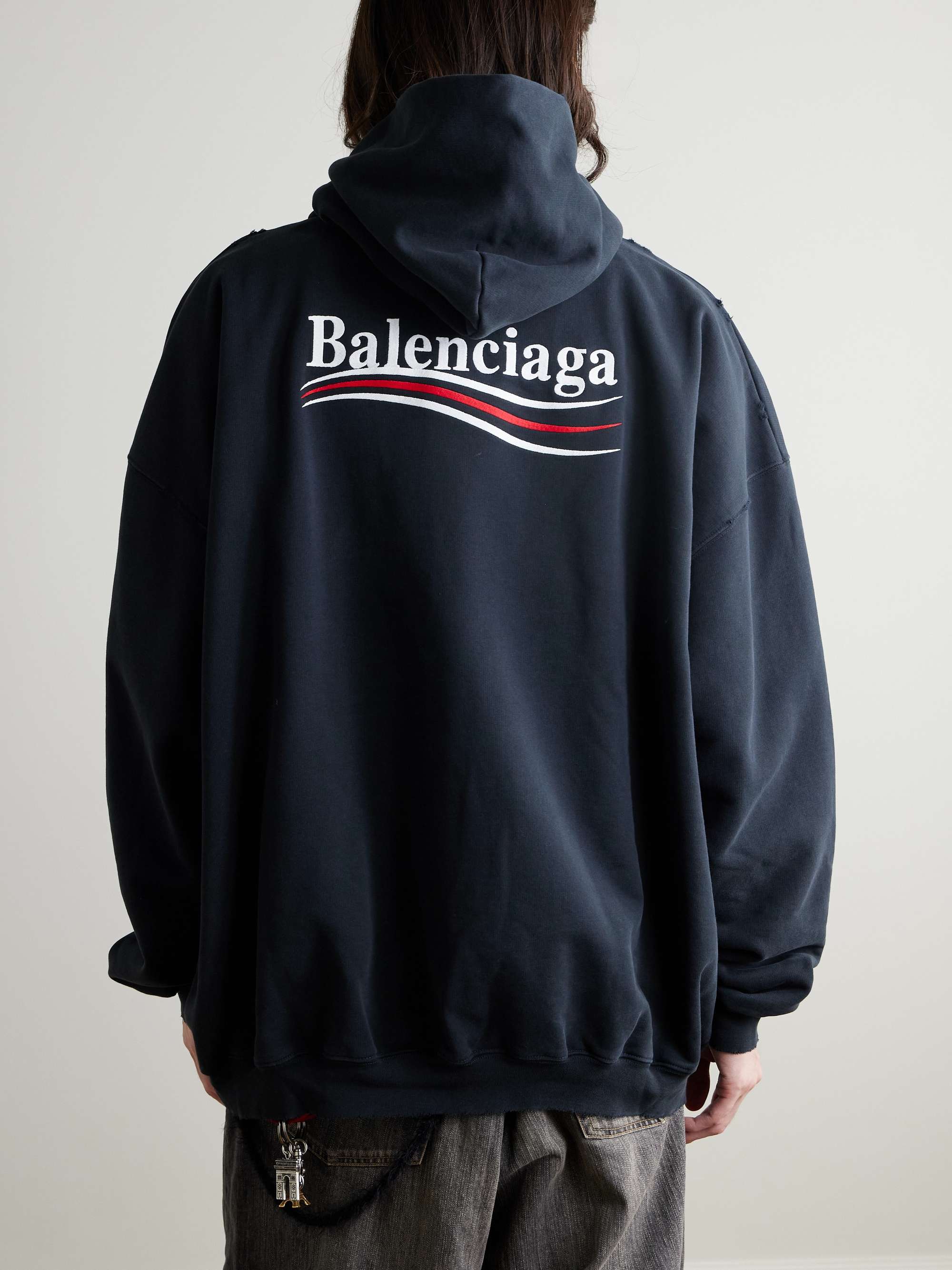 Oversized Distressed Logo-Embroidered Cotton-Jersey Hoodie view