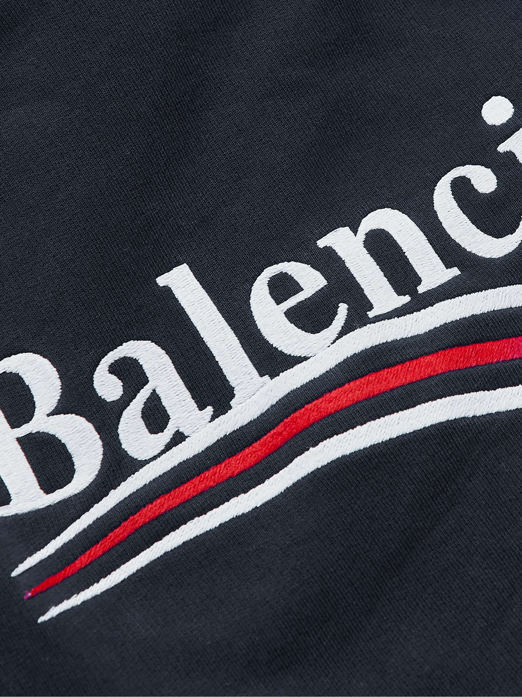 Oversized Distressed Logo-Embroidered Cotton-Jersey Hoodie view