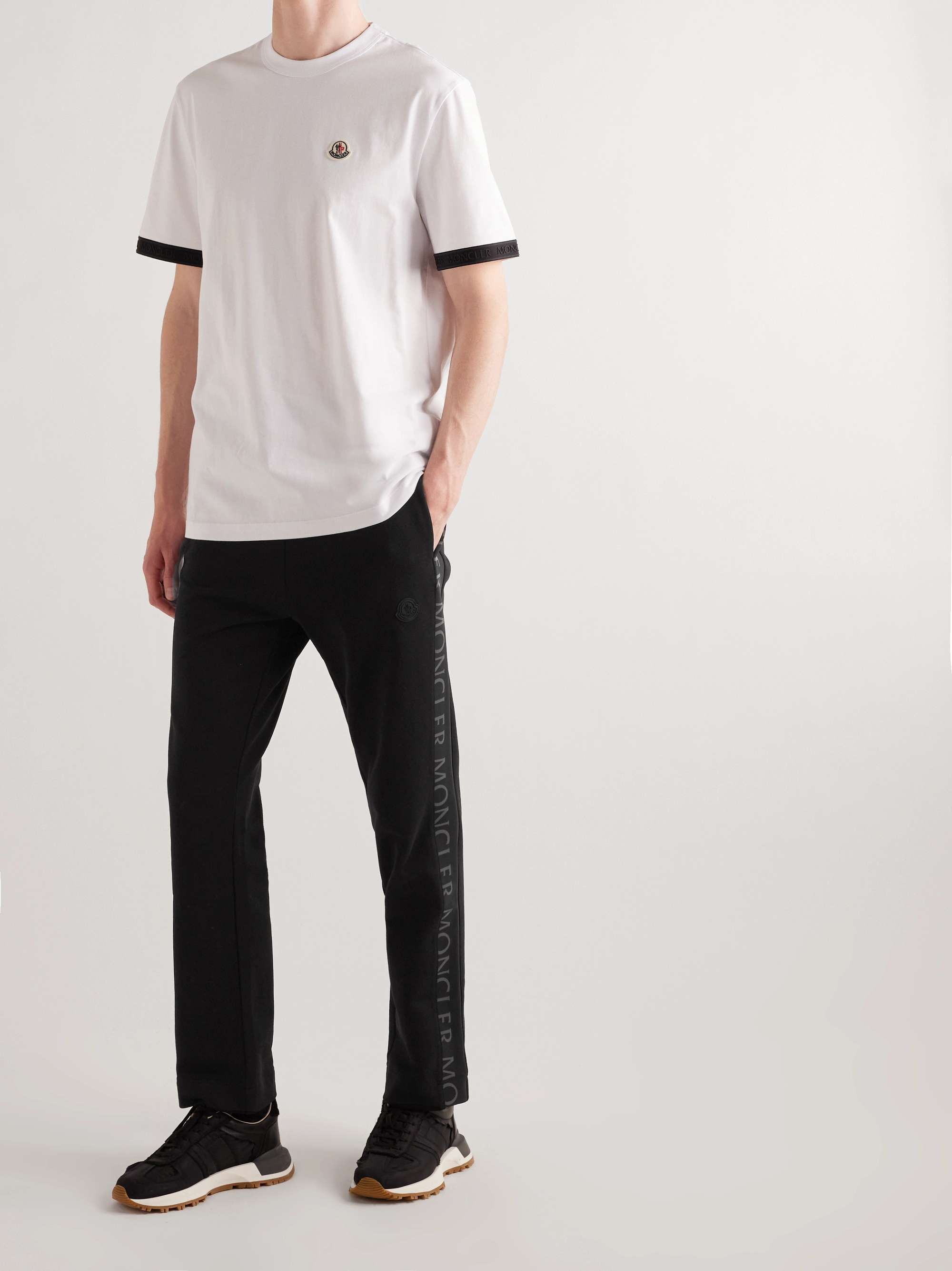 Slim-Fit Logo-Print Shell-Trimmed Cotton-Jersey Sweatpants view