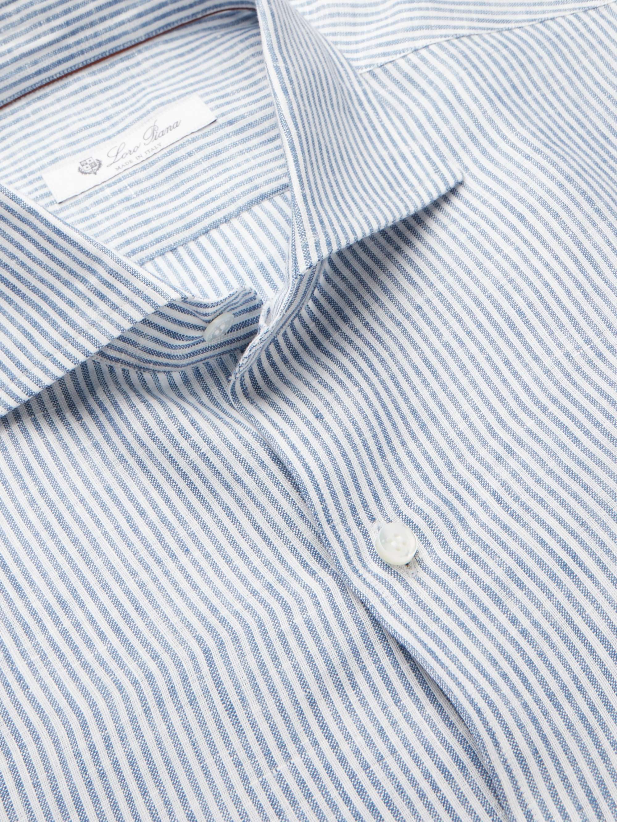 Albert Slim-Fit Cutaway-Collar Striped Linen Shirt view