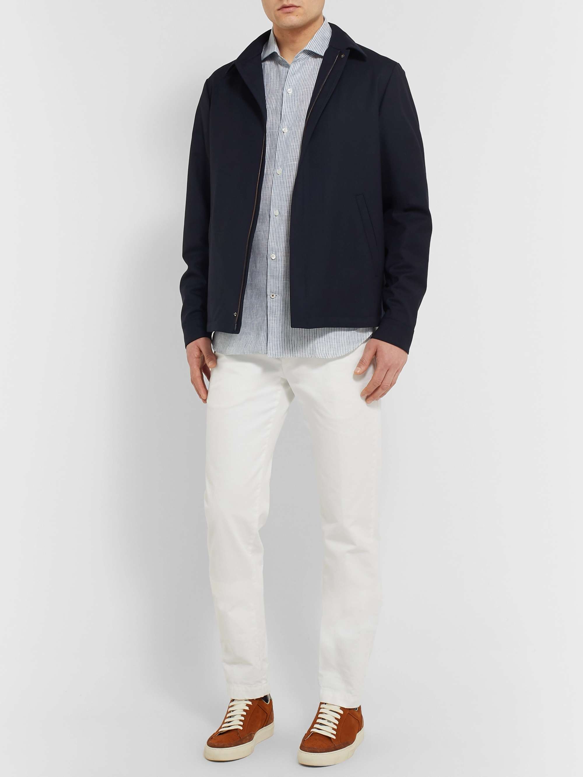 Albert Slim-Fit Cutaway-Collar Striped Linen Shirt view