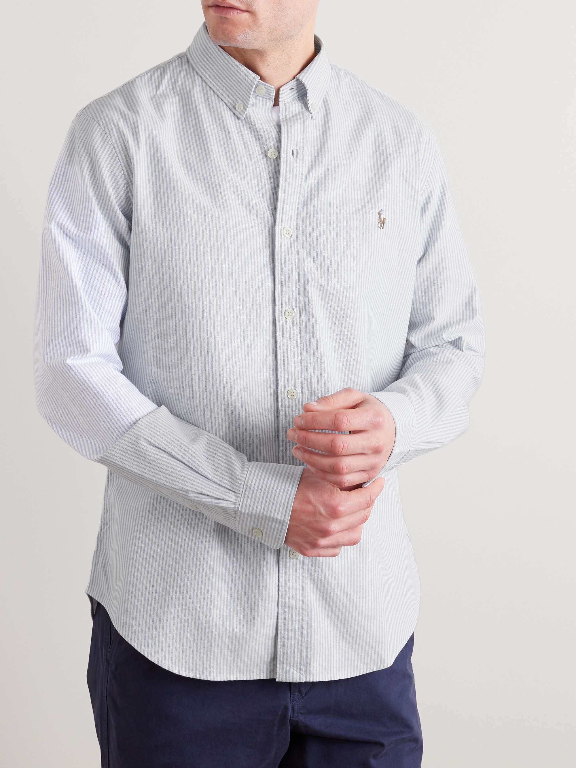 Slim-Fit Striped Cotton Oxford Shirt view