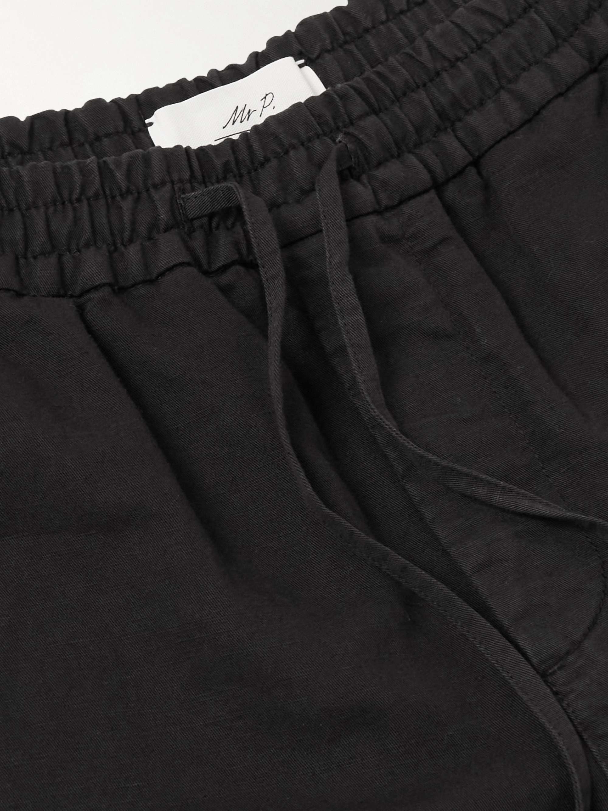 Straight-Leg Cotton and Linen-Blend Twill Drawstring Shorts view