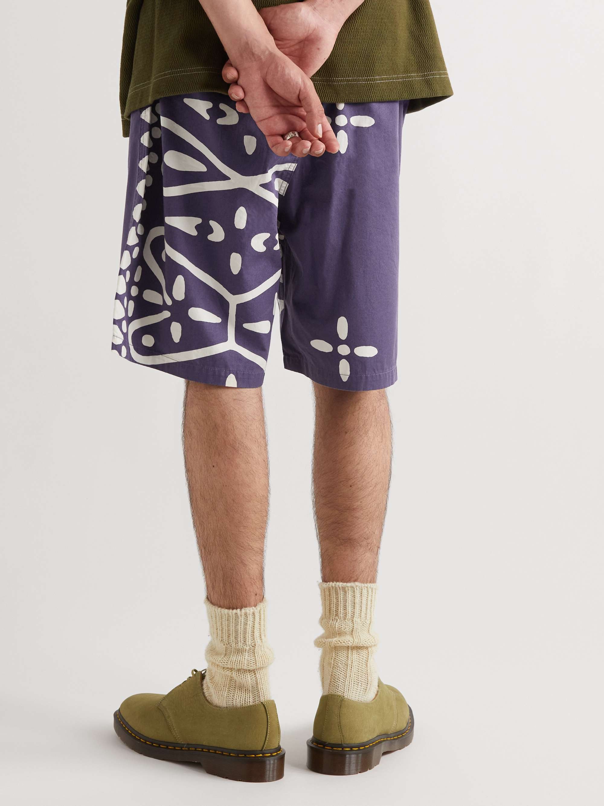 Straight-Leg Printed Combed Cotton-Twill Shorts view