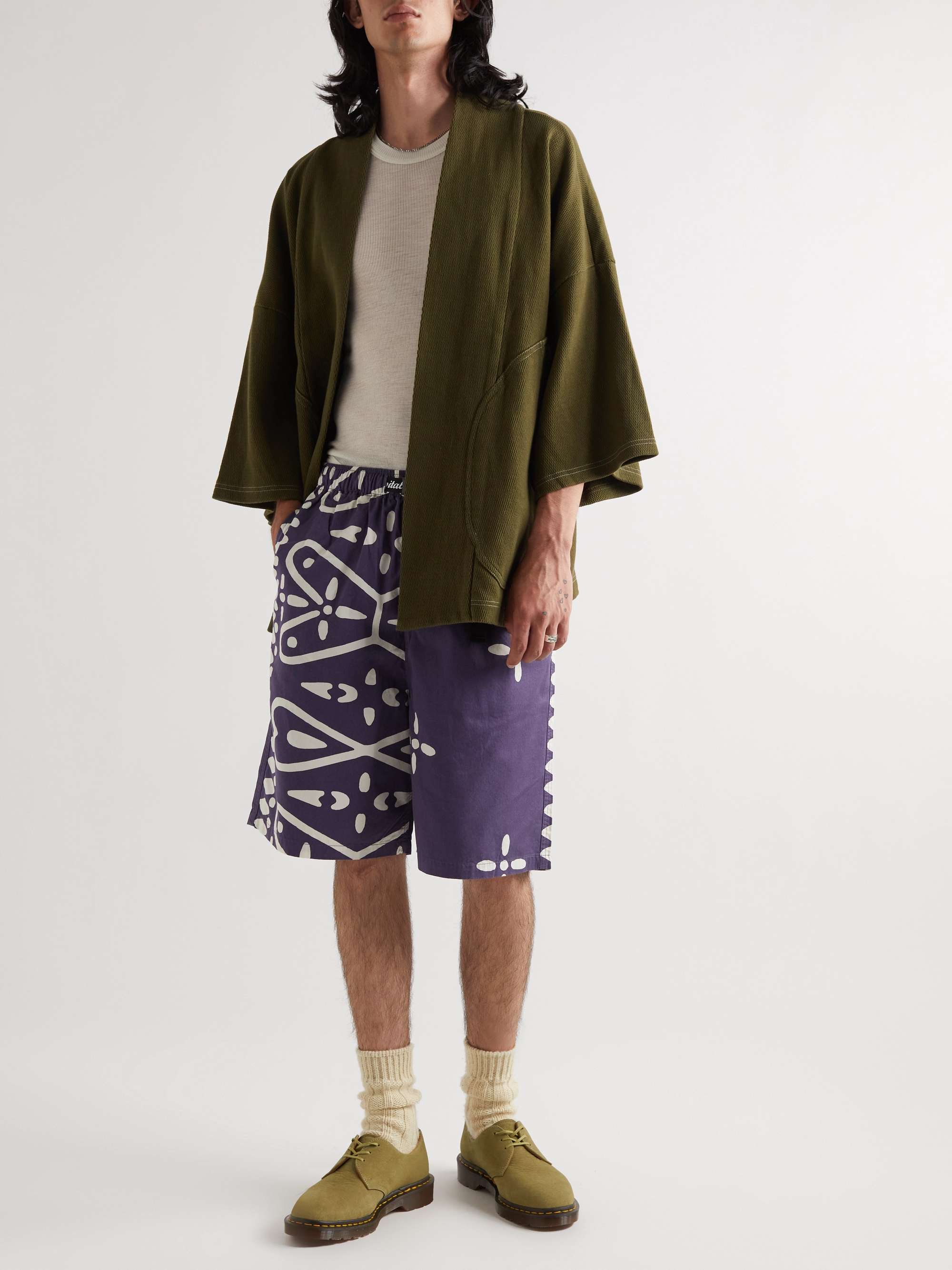 Straight-Leg Printed Combed Cotton-Twill Shorts view