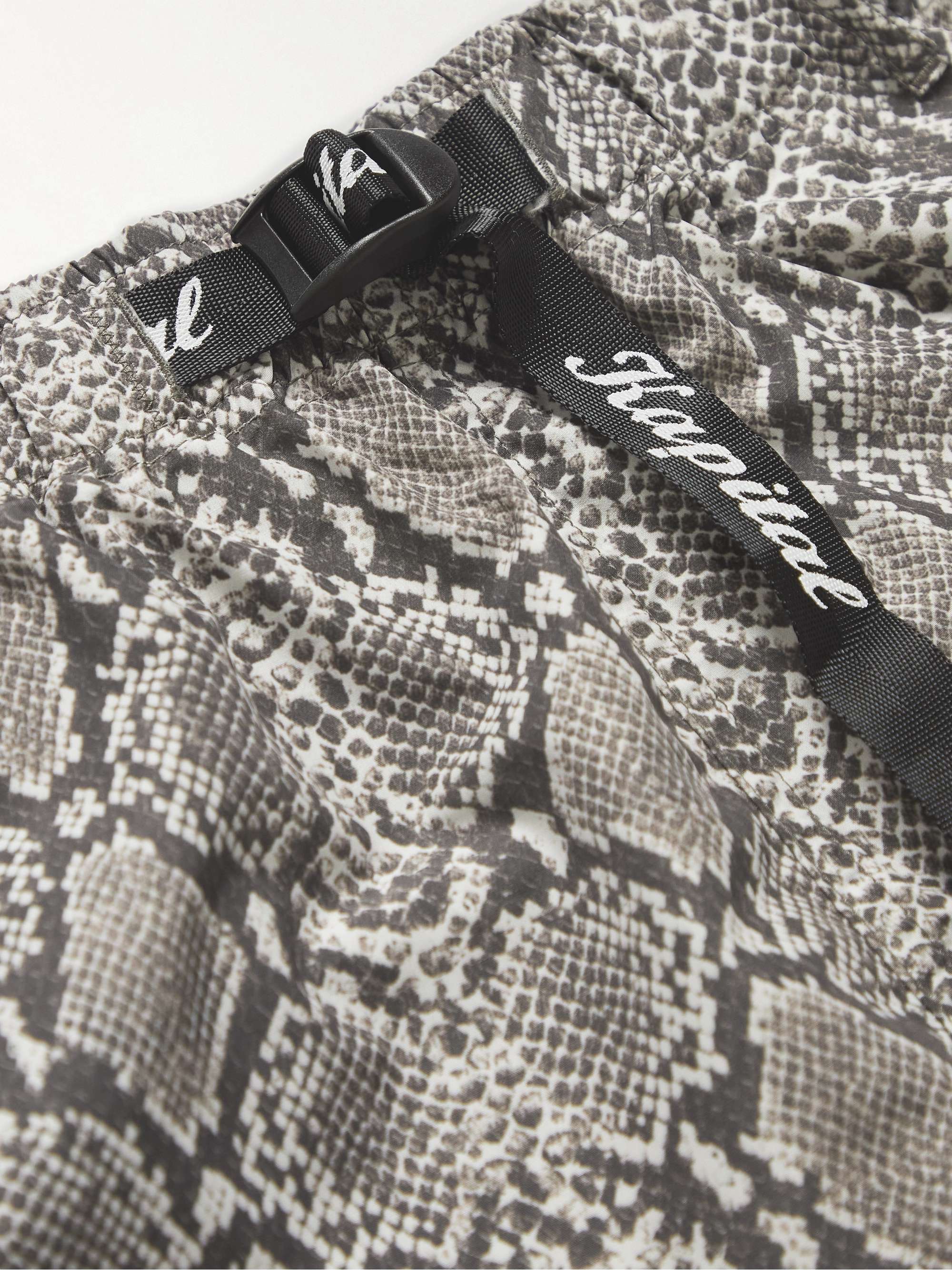 Straight-Leg Belted Snake-Print Taffeta Shorts view