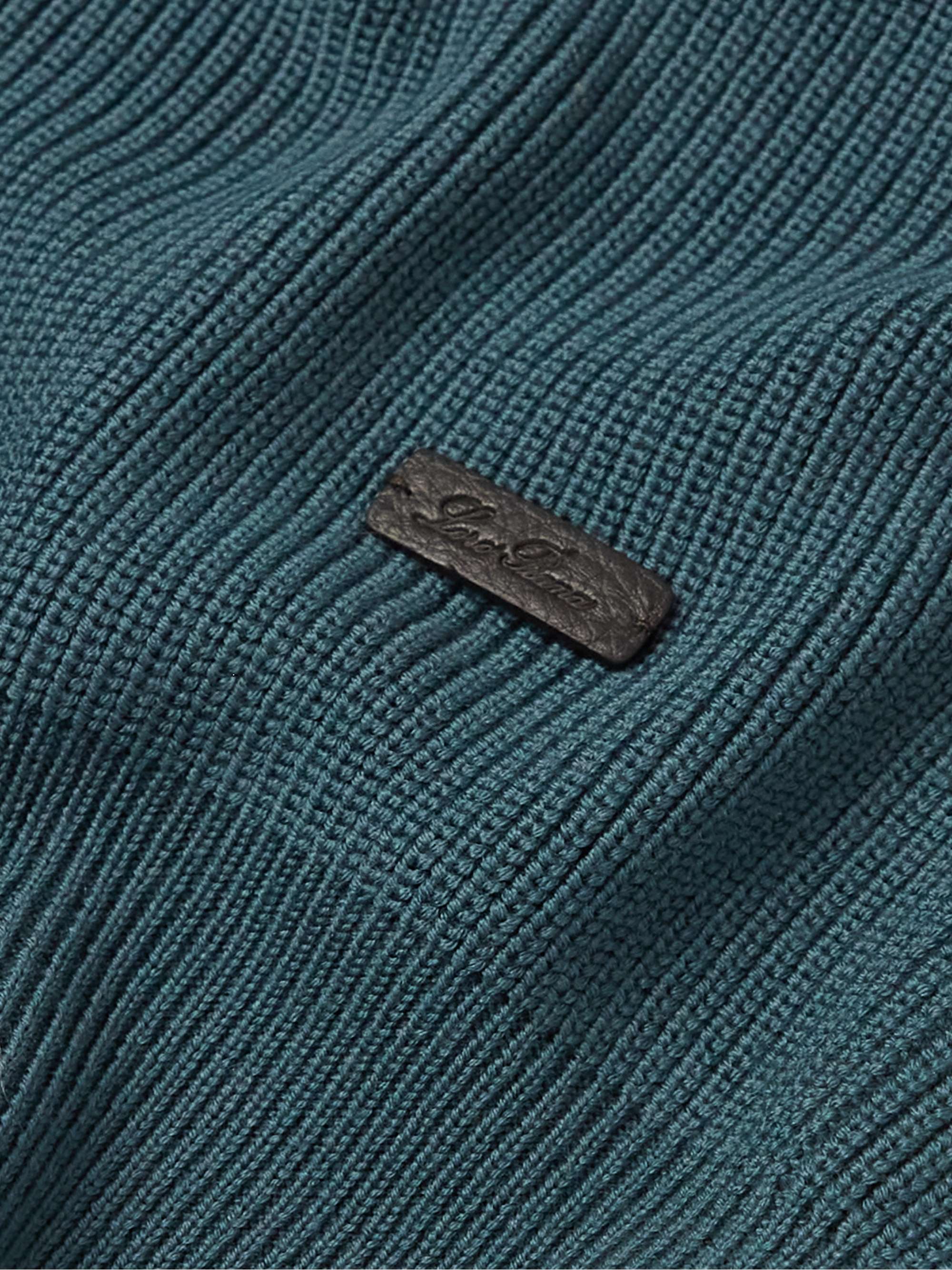 Leather-Trimmed Ribbed Wool Half-Zip Sweatshirt view