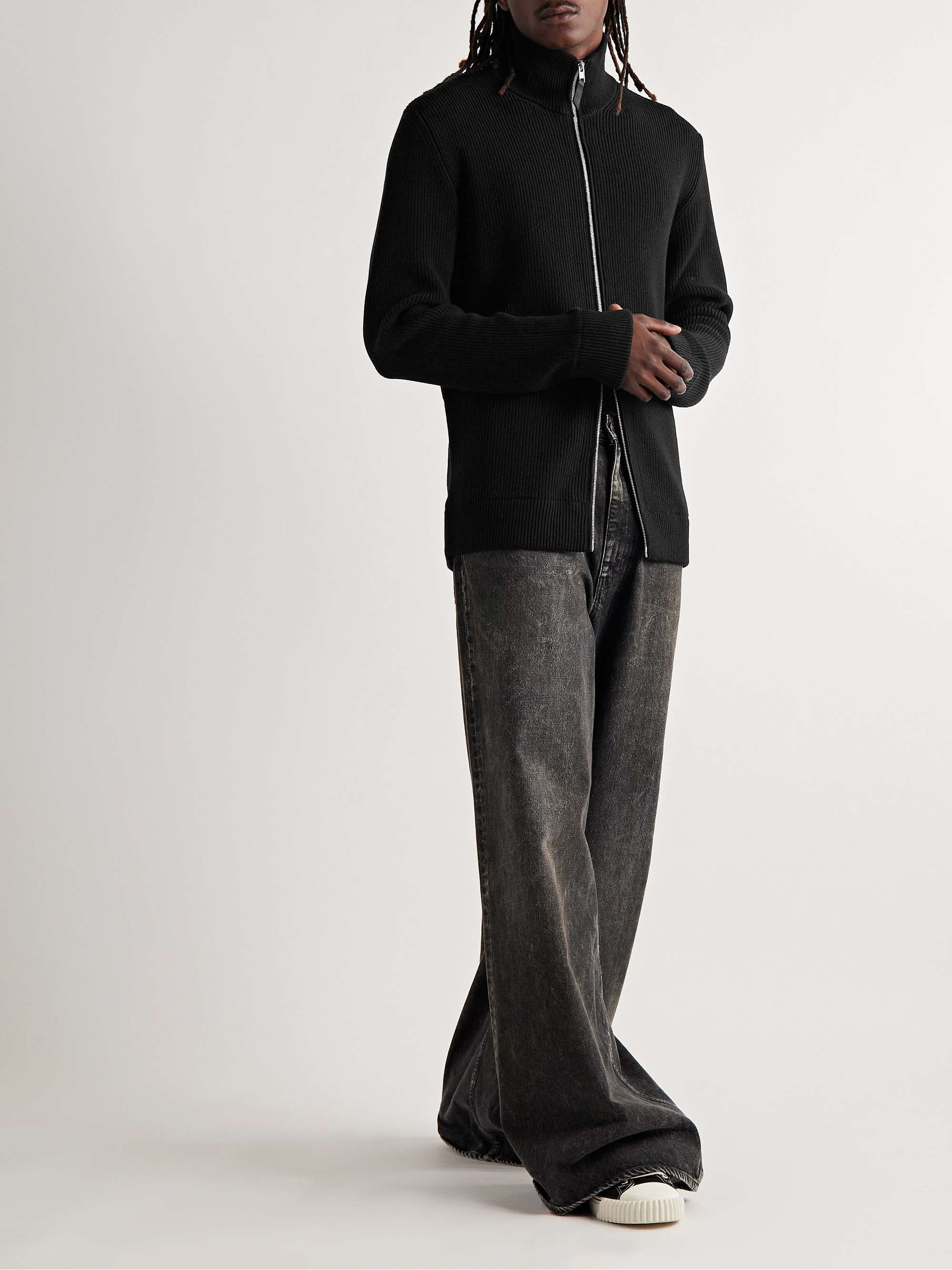 Ribbed Cotton and Wool-Blend Zip-Up Cardigan view