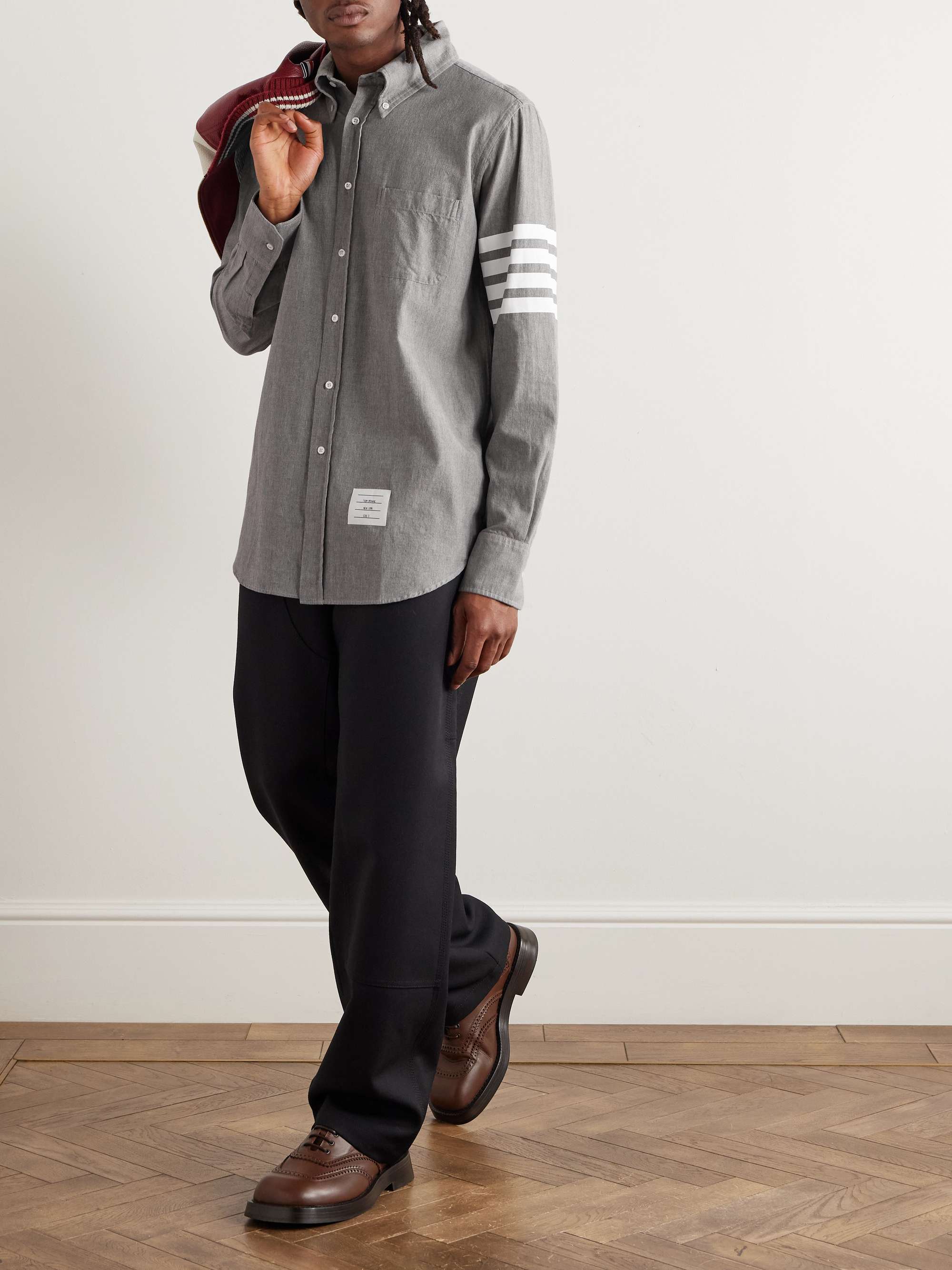 Button-Down Collar Striped Cotton-Chambray Shirt view