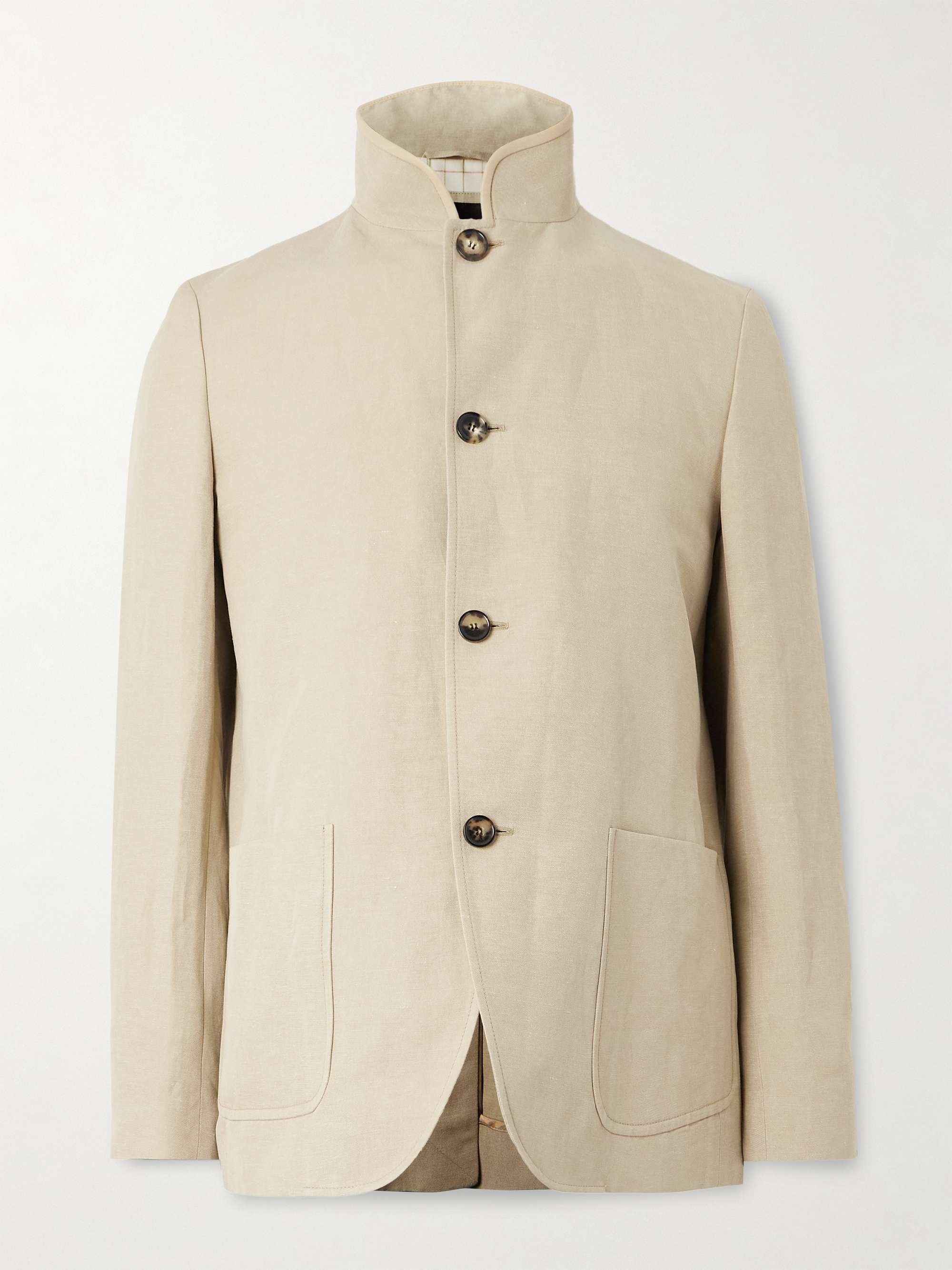 Spagna Unstructured Nehru-Collar Linen and Silk-Blend Twill Jacket view
