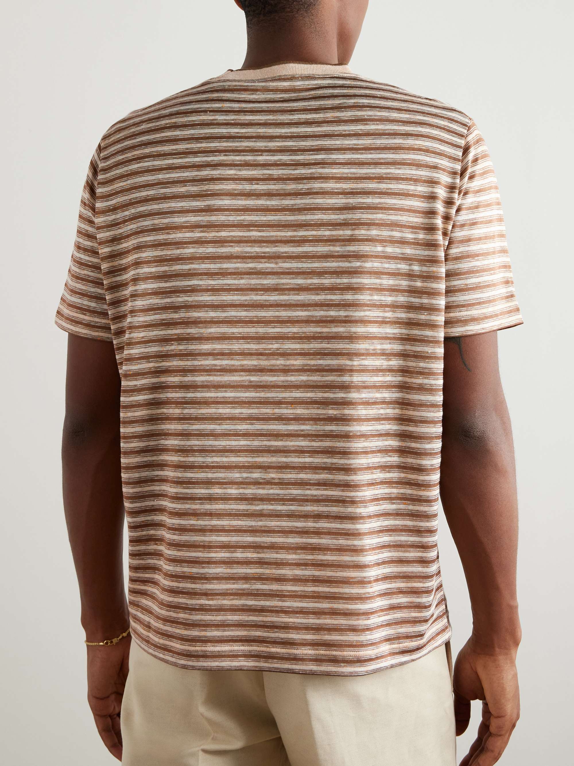Elvo Striped Silk and Linen-Blend T-Shirt view