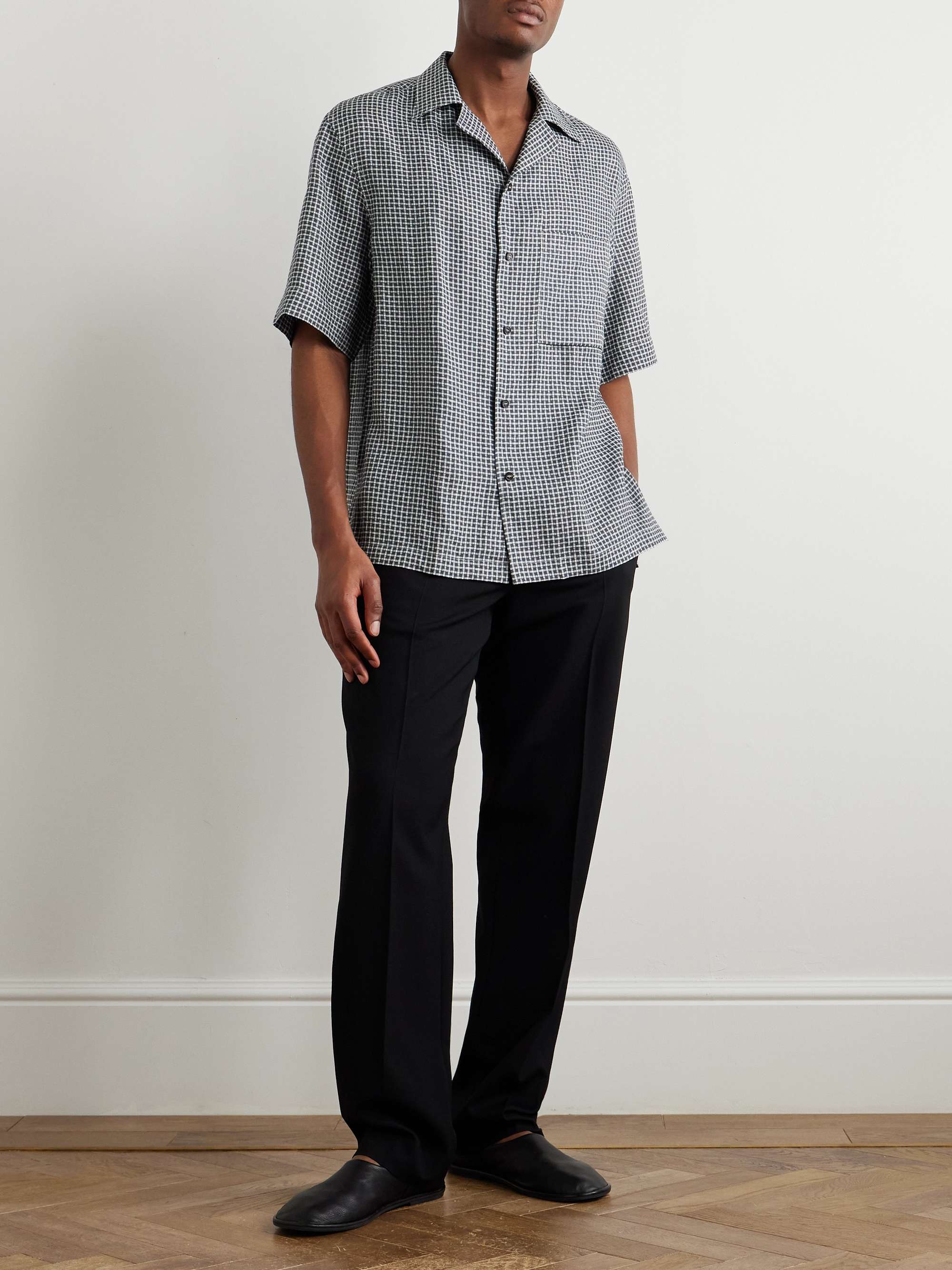 Federico Camp-Collar Checked Linen Shirt view