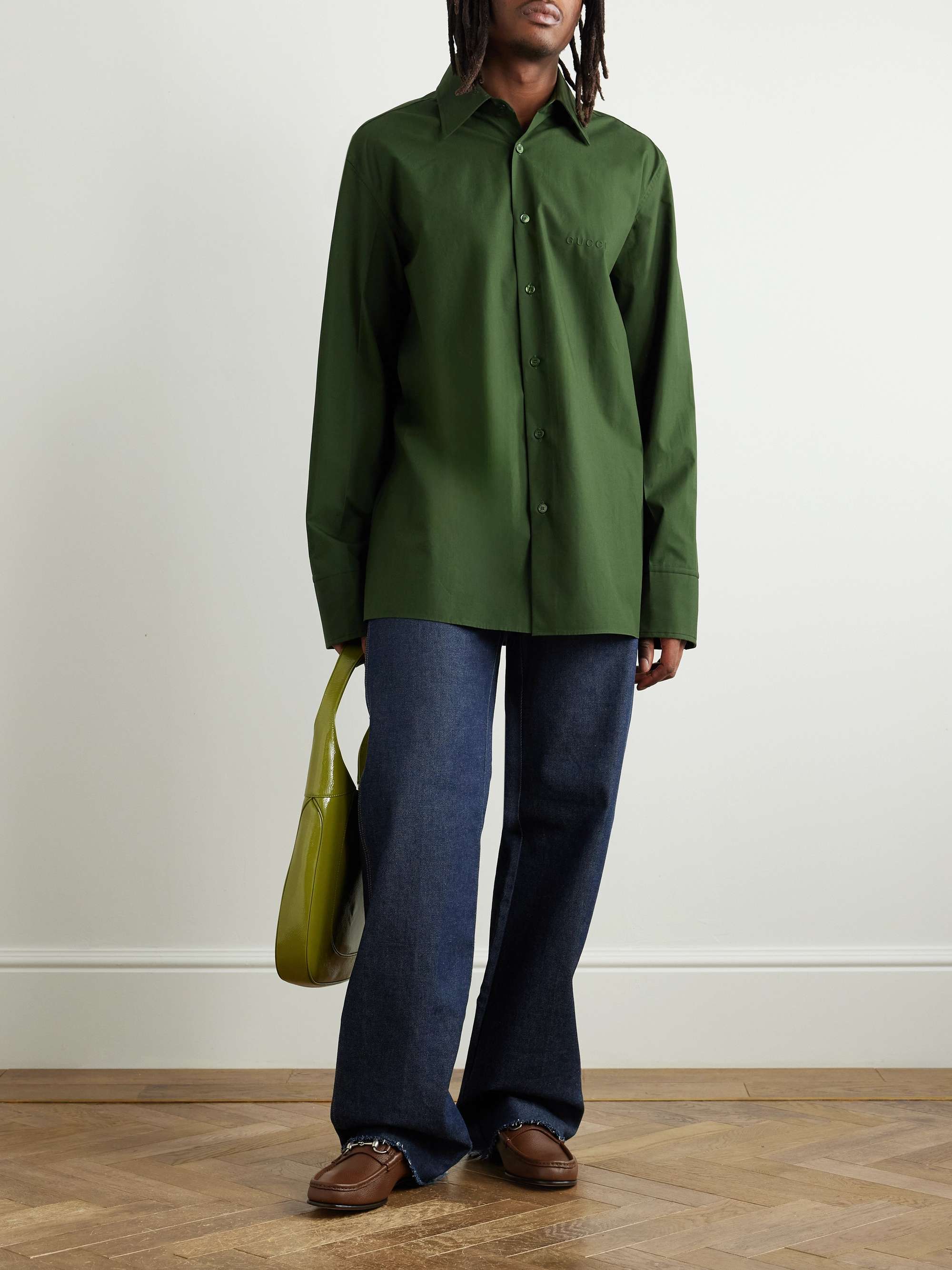 Oversized Logo-Debossed Cotton-Poplin Shirt view