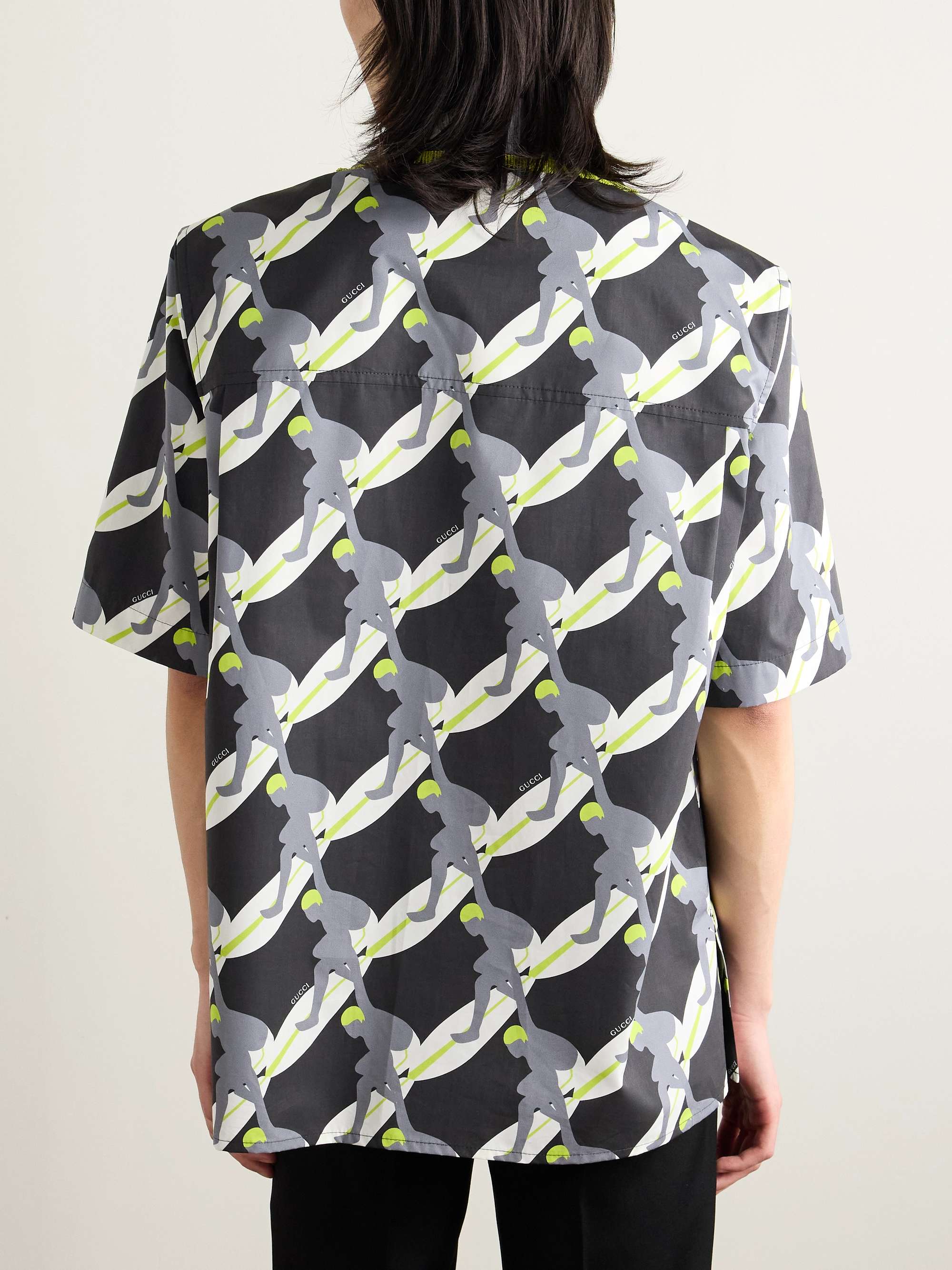 Camp-Collar Fringed Printed Cotton-Poplin Shirt view