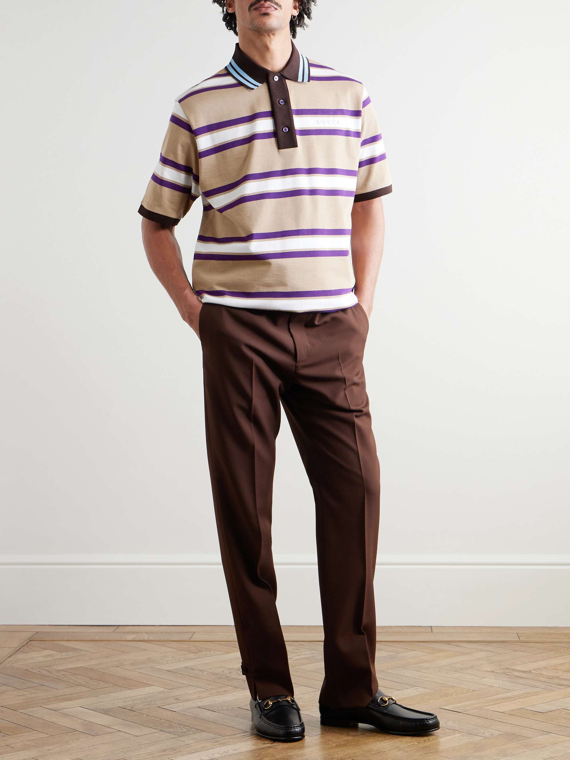 Logo-Embroidered Striped Cotton-Jersey Polo Shirt view