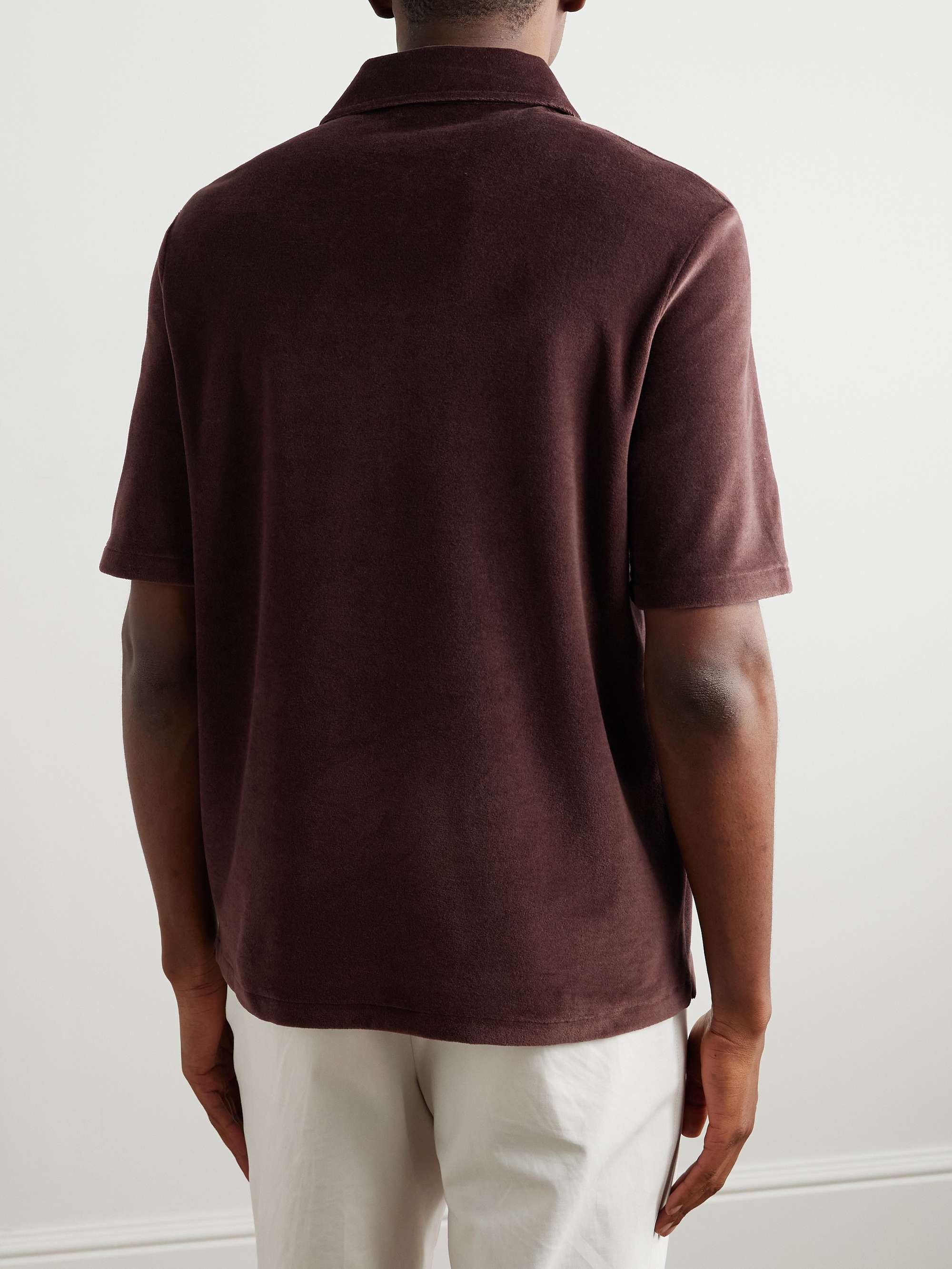 Cotton and Silk-Blend Velour Polo Shirt view