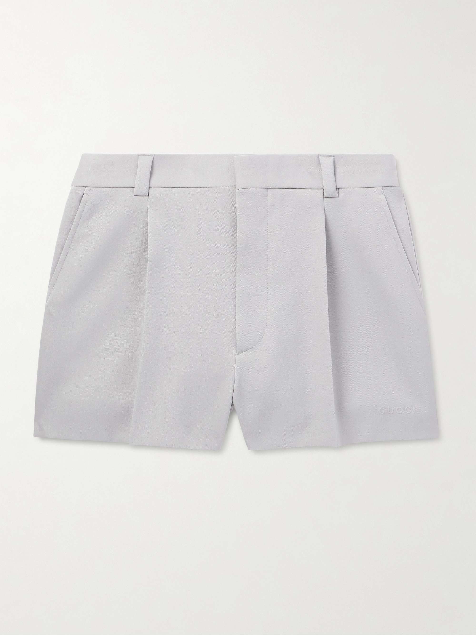 Straight-Leg Pleated Wool Barathea Shorts view