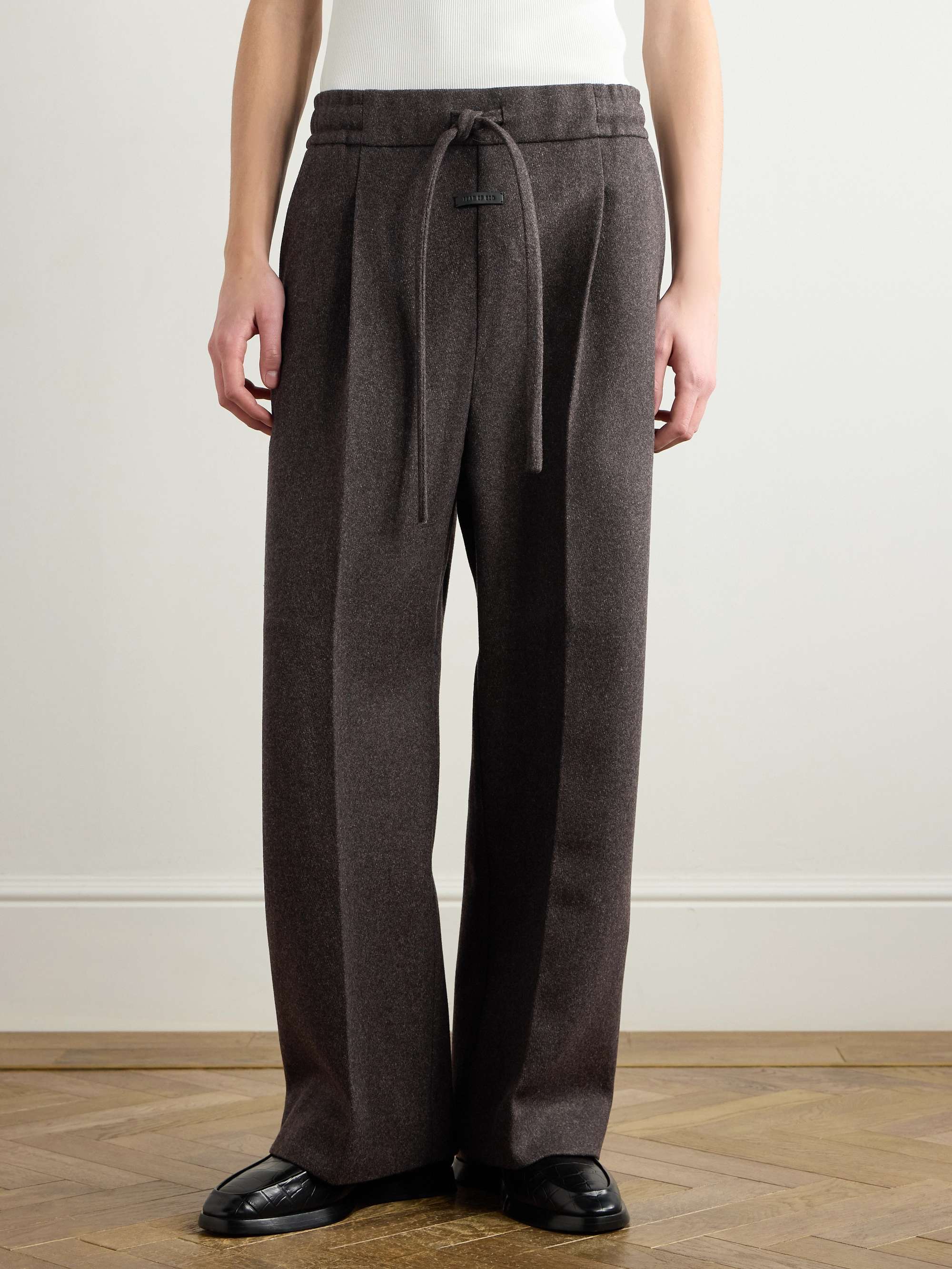 Wide-Leg Pleated Wool Drawstring Trousers view