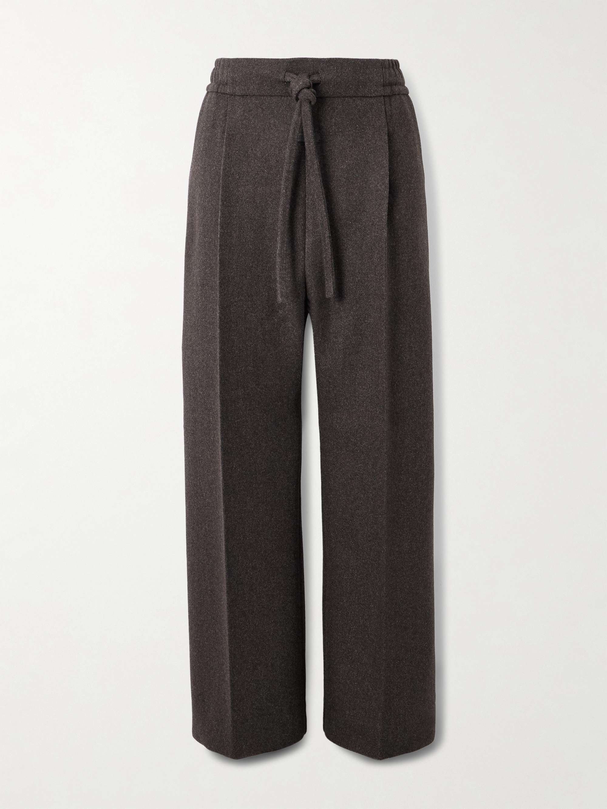 Wide-Leg Pleated Wool Drawstring Trousers view