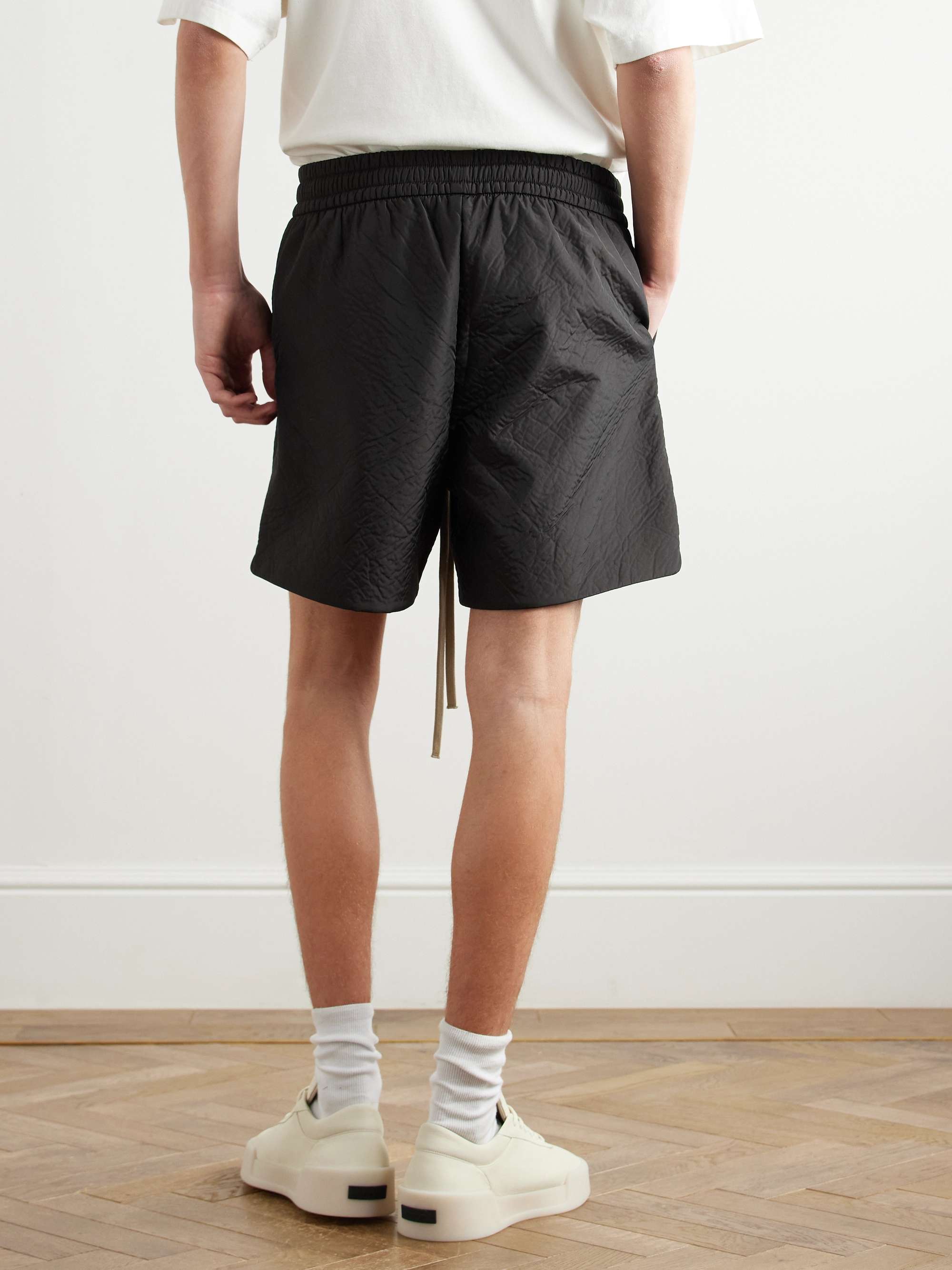 Wide-Leg Logo-Appliquéd Textured-Shell Drawstring Shorts view