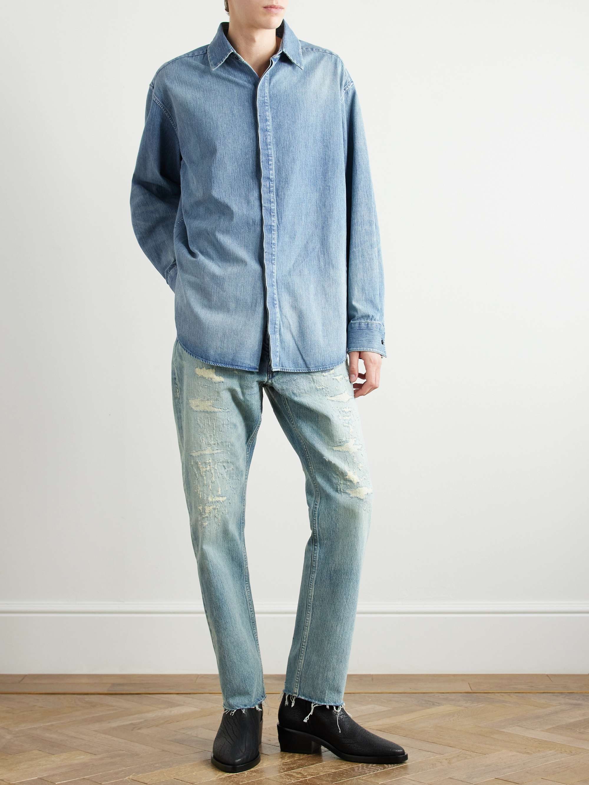 Tie-Detailed Denim Shirt view