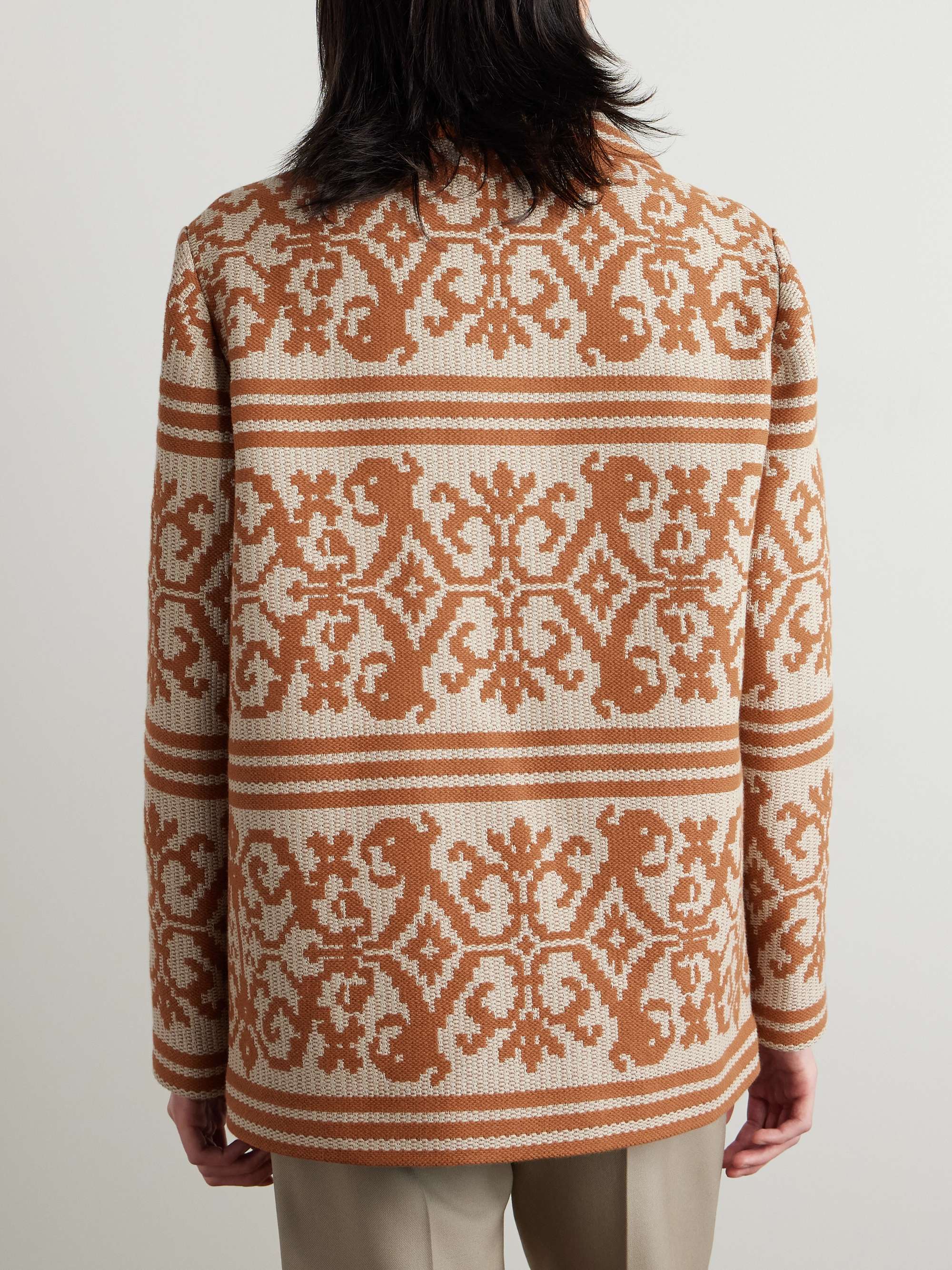 Shawl-Collar Cotton and Linen-Blend Jacquard Cardigan view