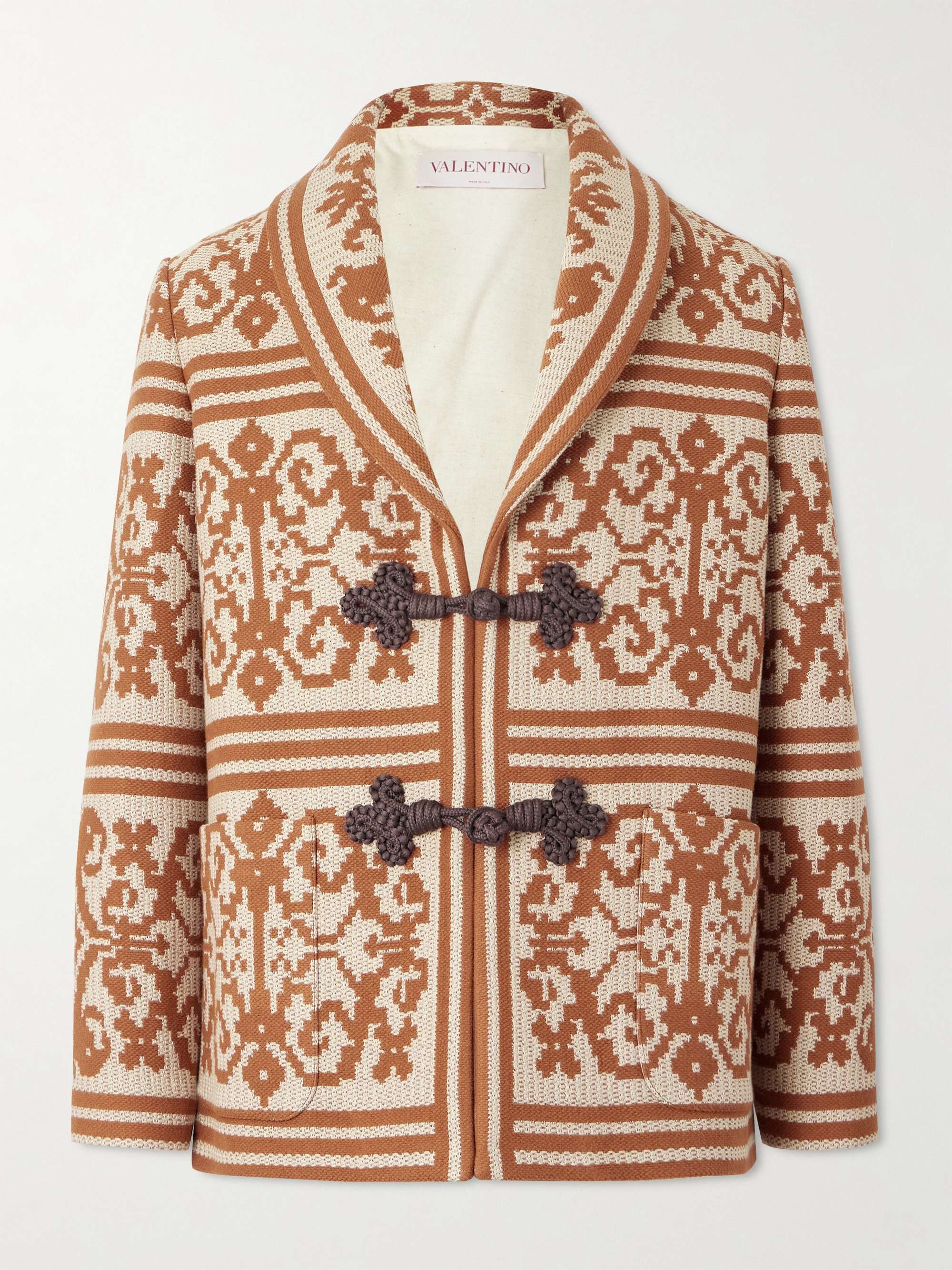 Shawl-Collar Cotton and Linen-Blend Jacquard Cardigan view