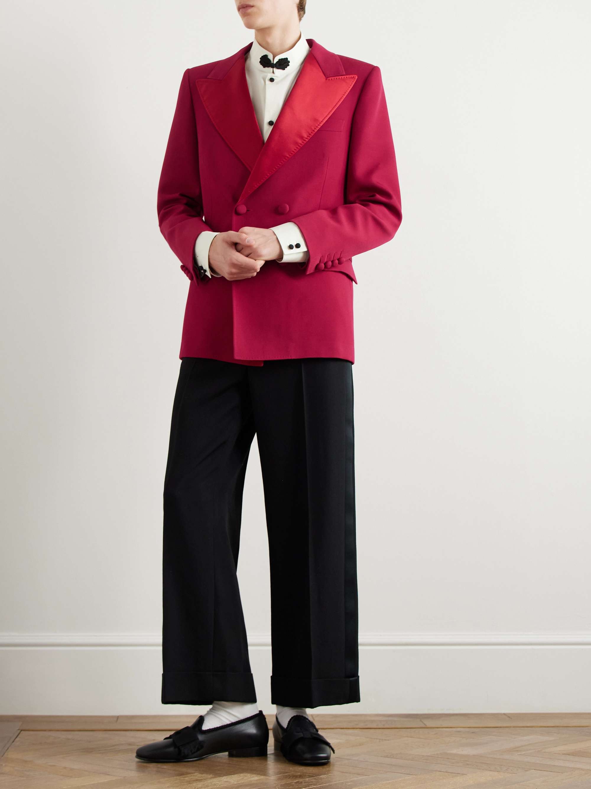 Double-Breasted Silk Satin-Trimmed Grain de Poudre Wool Blazer view